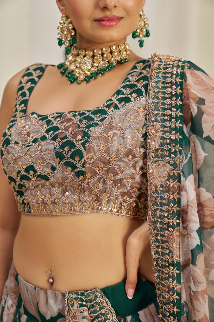 Floral Organza Lehenga Choli Set | RoopRivaaj