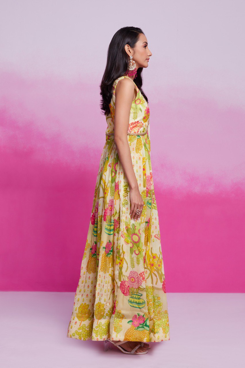 Fully Stitched Floral Organza Printed Gown | RoopRivaaj