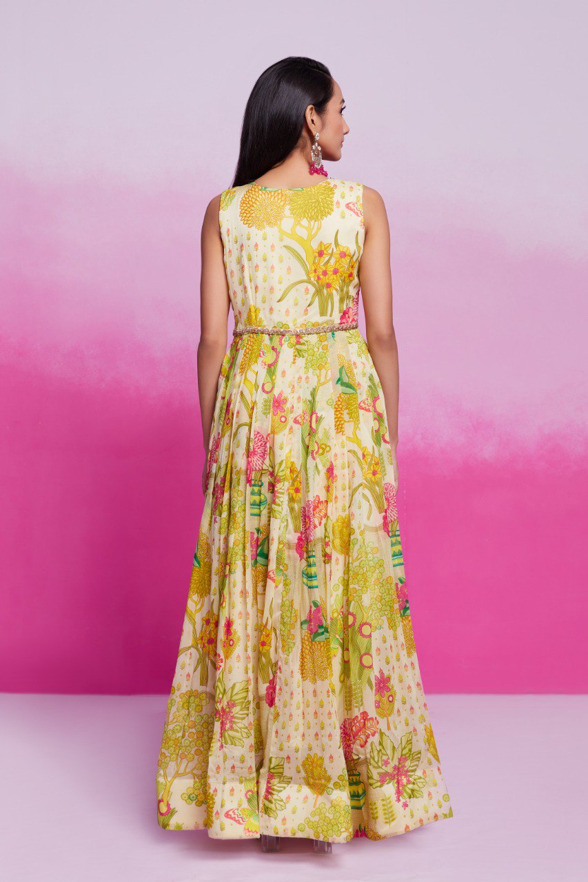 Fully Stitched Floral Organza Printed Gown | RoopRivaaj