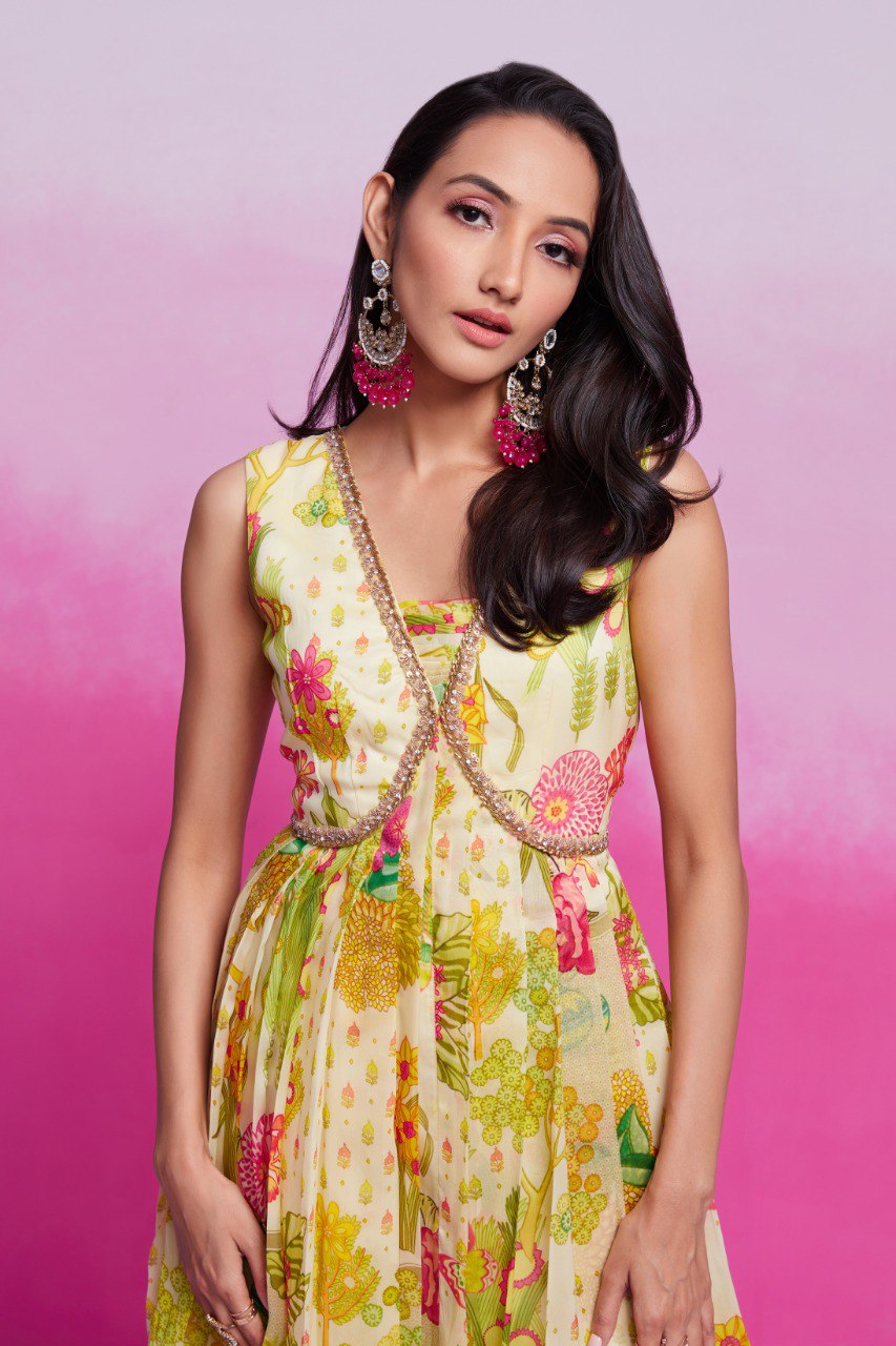 Fully Stitched Floral Organza Printed Gown | RoopRivaaj