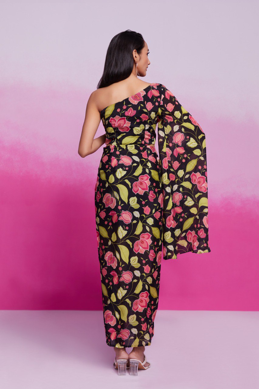 Black Chinon Silk Co-Ord Set | RoopRivaaj