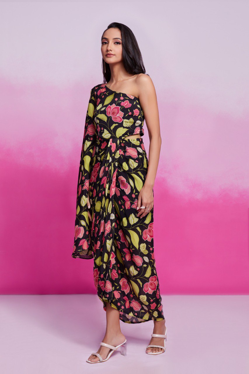 Black Chinon Silk Co-Ord Set | RoopRivaaj