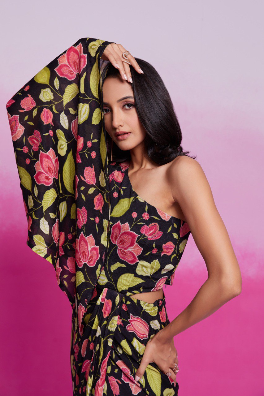 Black Chinon Silk Co-Ord Set | RoopRivaaj