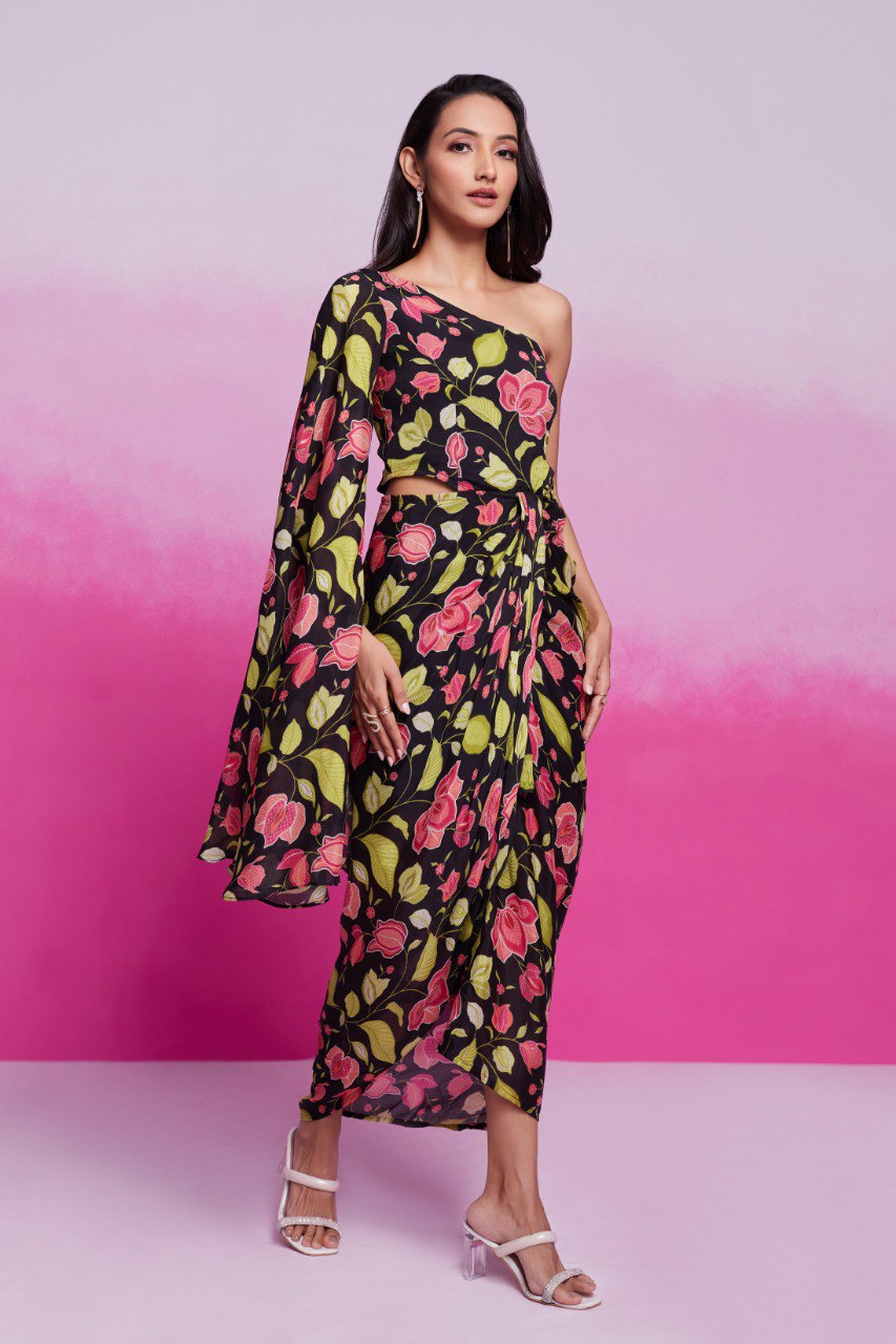 Black Chinon Silk Co-Ord Set | RoopRivaaj
