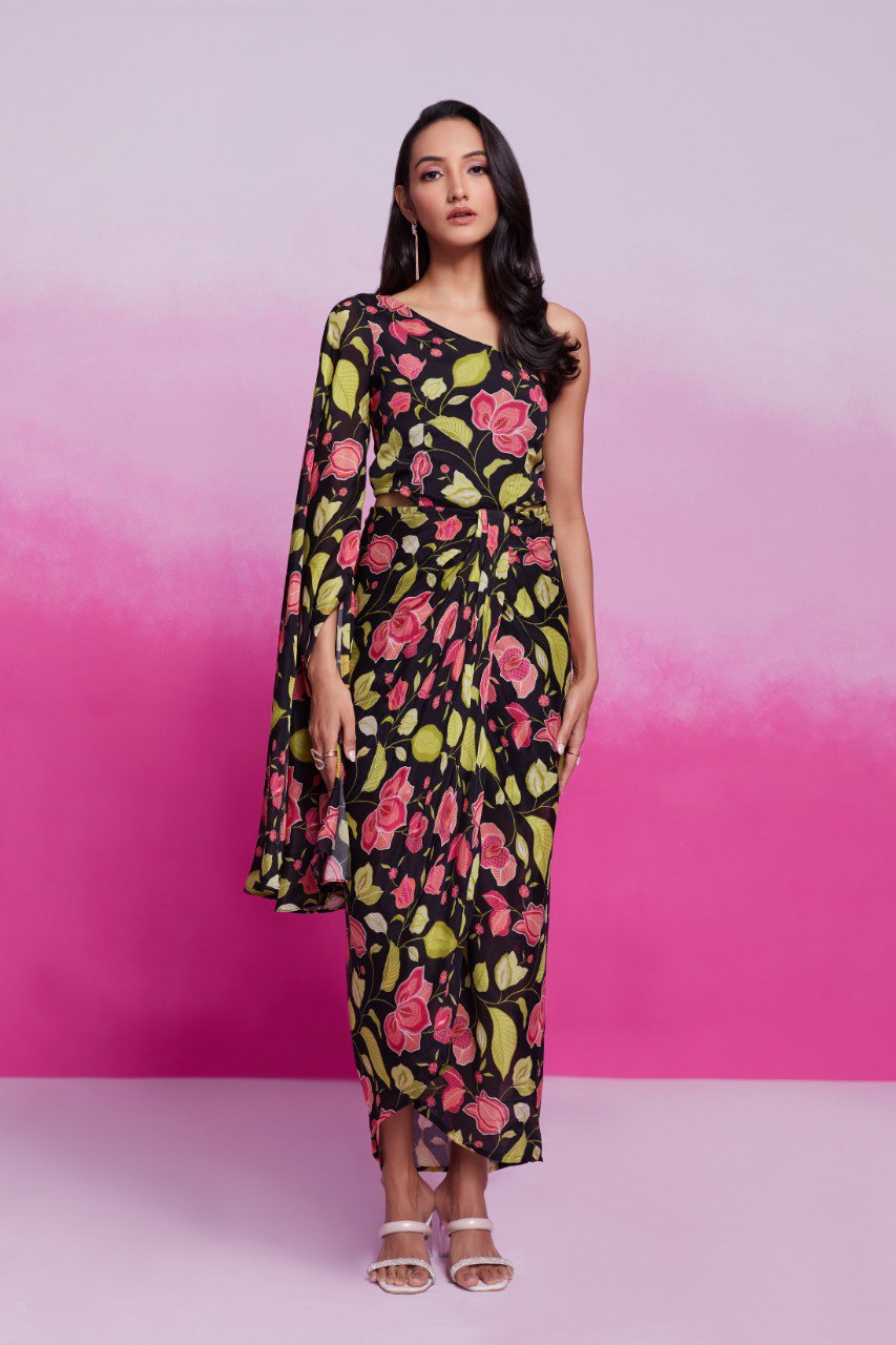 Black Chinon Silk Co-Ord Set | RoopRivaaj