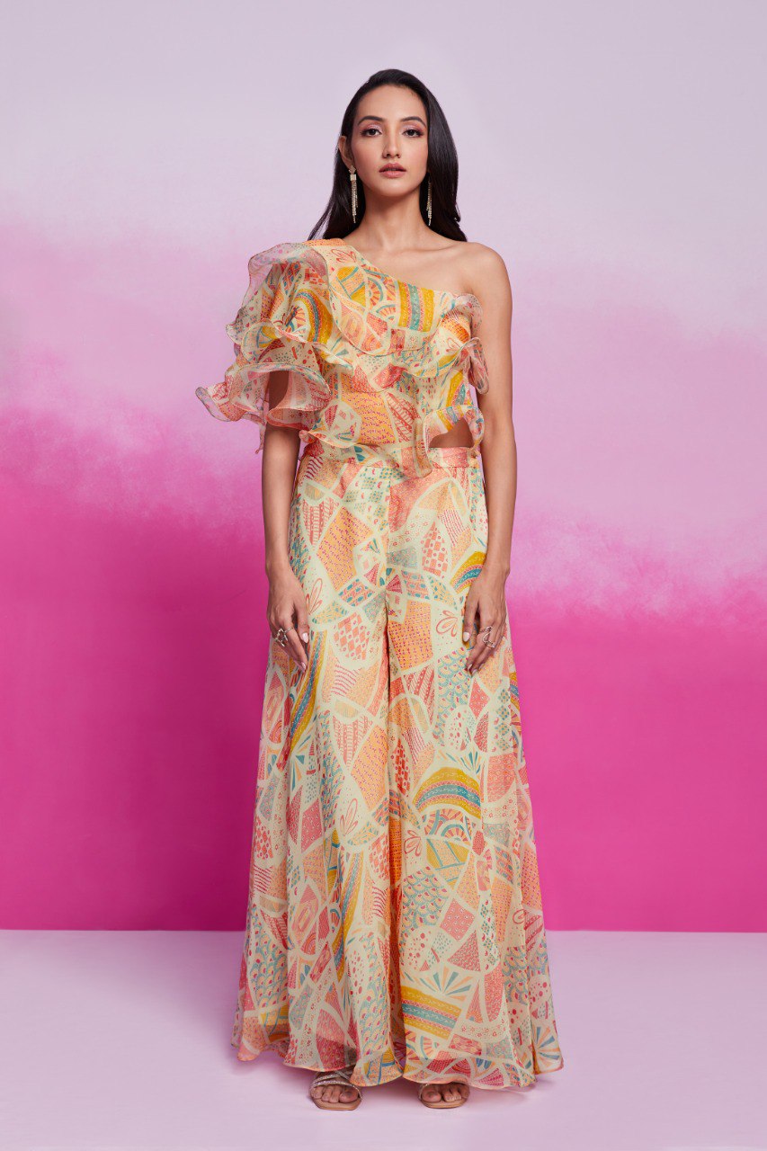 Chic Cream Organza Cape Plazzo Set | RoopRivaaj
