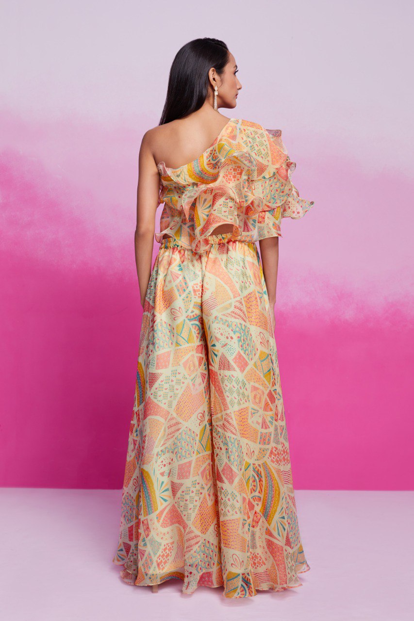Chic Cream Organza Cape Plazzo Set | RoopRivaaj
