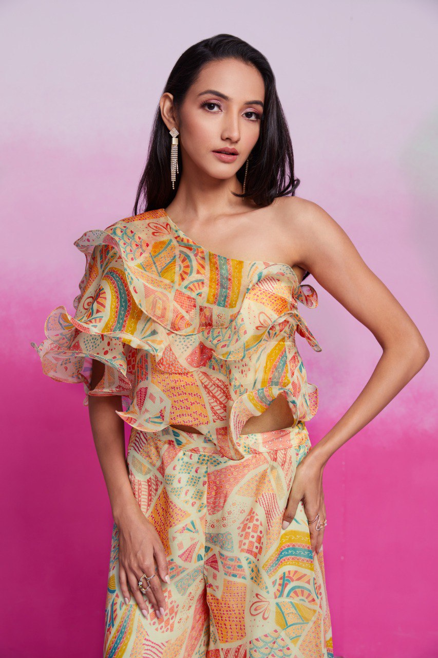 Chic Cream Organza Cape Plazzo Set | RoopRivaaj