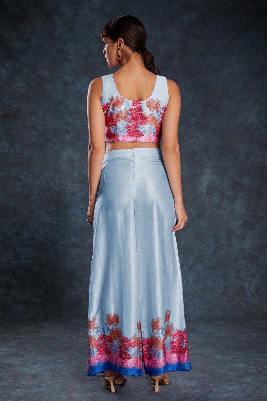 Sky Blue Satin Co-Ord Set | RoopRivaaj