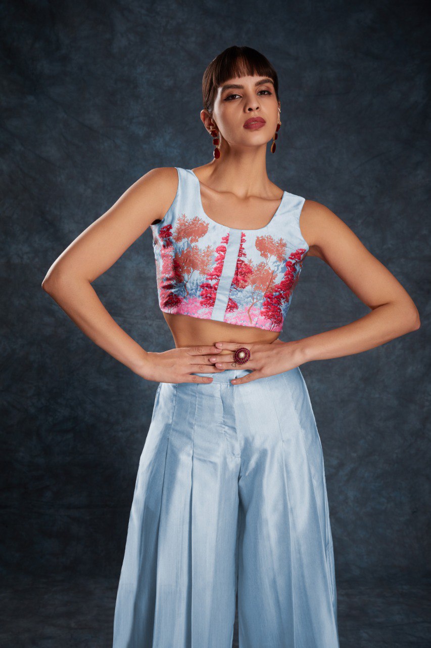 Sky Blue Satin Co-Ord Set | RoopRivaaj