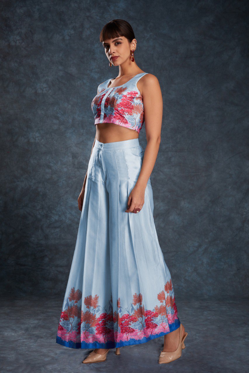 Sky Blue Satin Co-Ord Set | RoopRivaaj