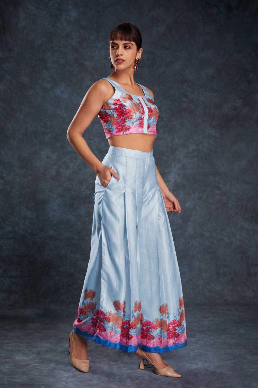 Sky Blue Satin Co-Ord Set | RoopRivaaj