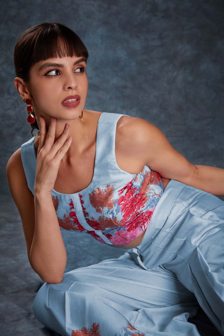 Sky Blue Satin Co-Ord Set | RoopRivaaj