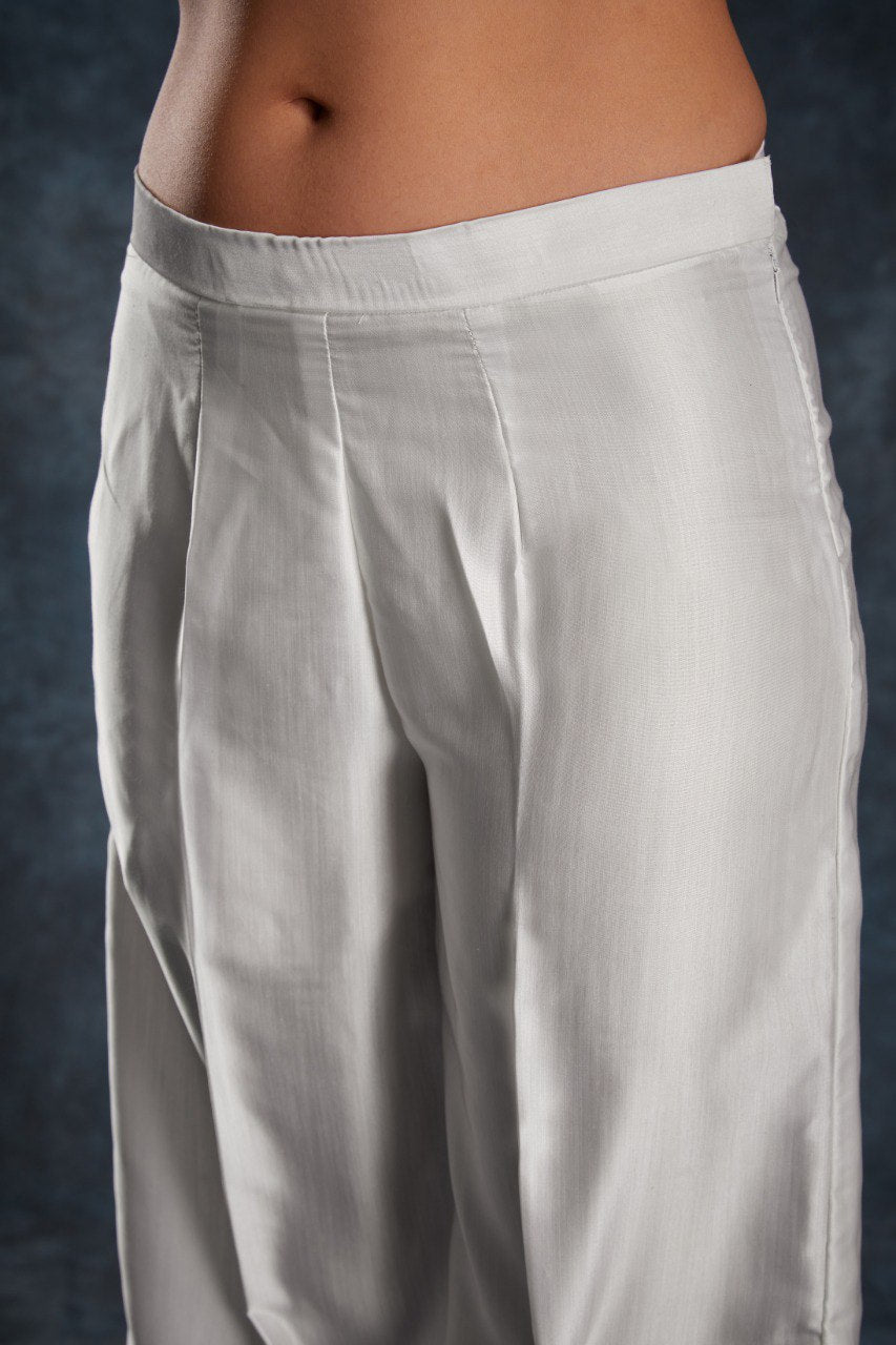 White Printed Co-Ord Set in Linen Satin | RoopRivaaj
