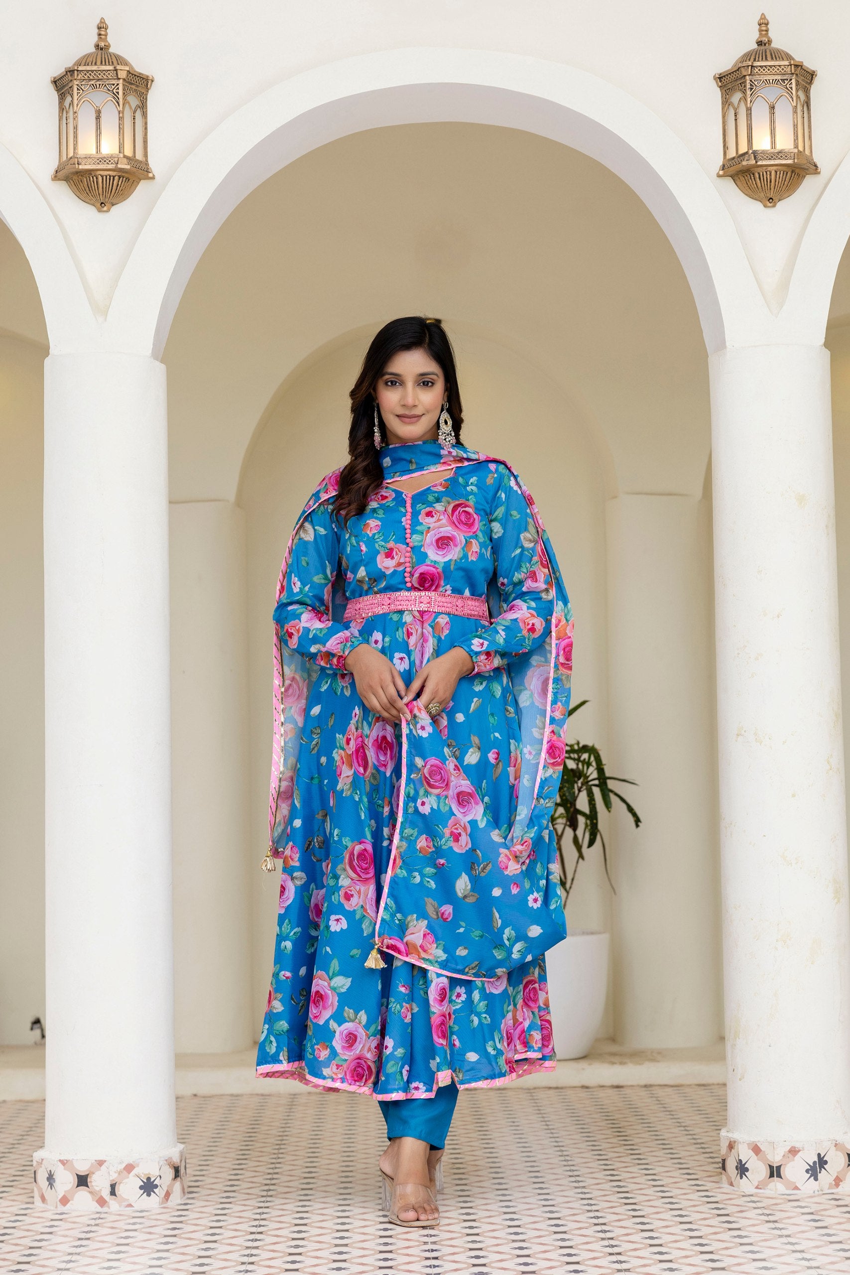 Floral Chinon Suit Set – Effortless Charm in Digital Prints | RoopRivaaj
