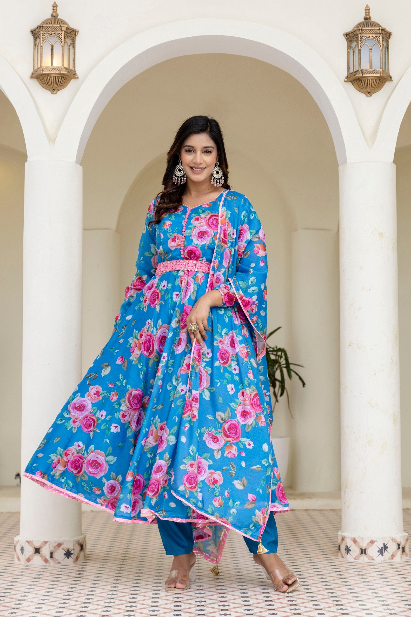 Floral Chinon Suit Set – Effortless Charm in Digital Prints | RoopRivaaj