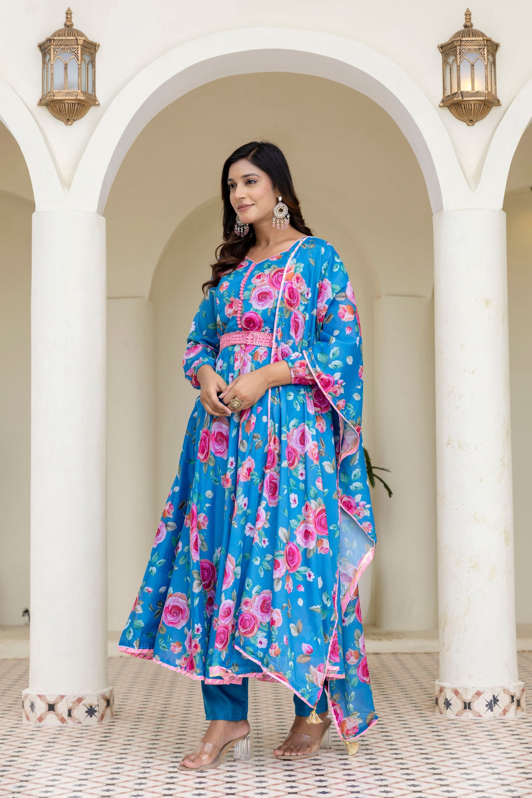 Floral Chinon Suit Set – Effortless Charm in Digital Prints | RoopRivaaj
