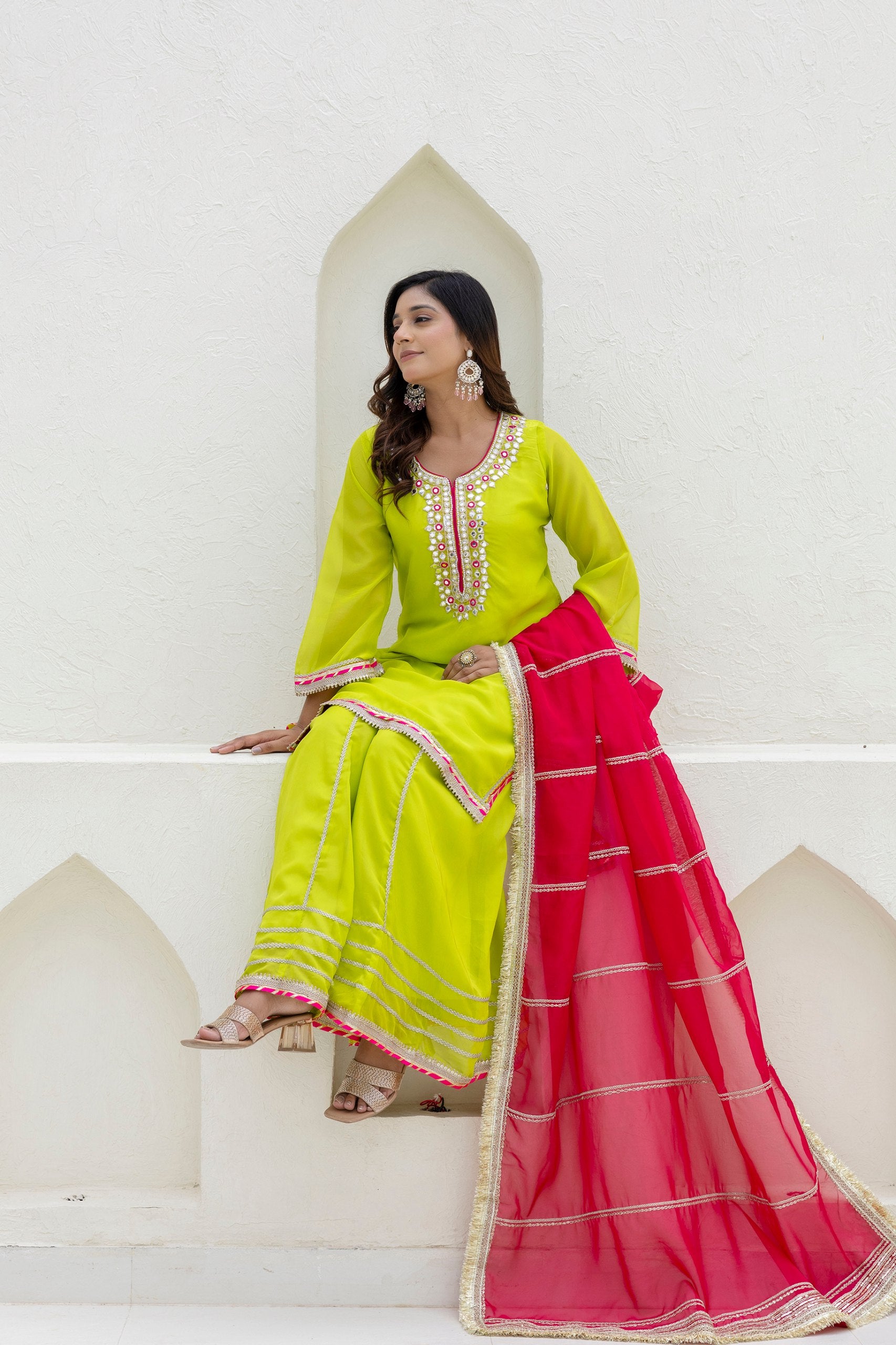 Foil Embroidered Organza Palazzo Set with Pearl & Sequins Detailing | RoopRivaaj