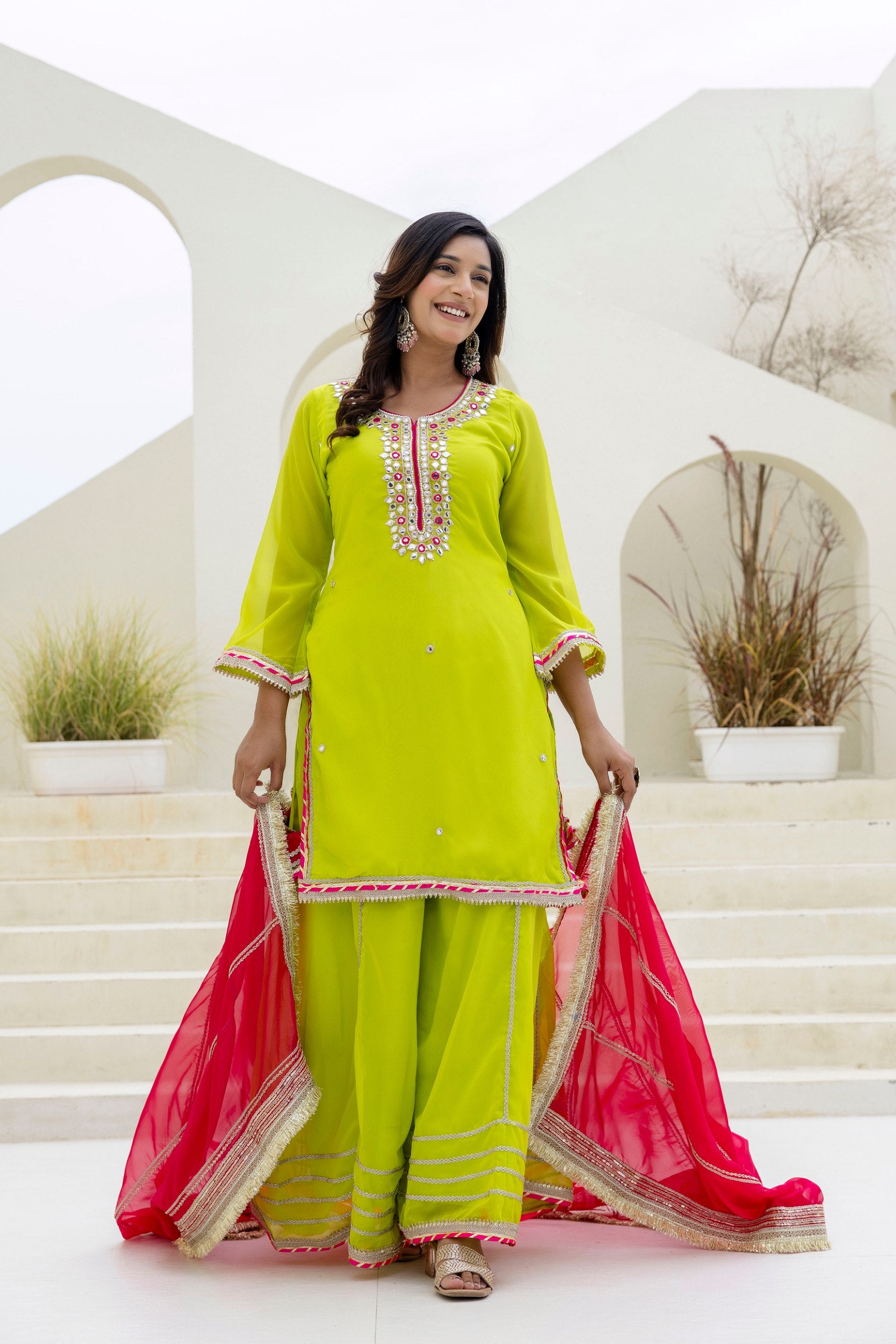 Foil Embroidered Organza Palazzo Set with Pearl & Sequins Detailing | RoopRivaaj