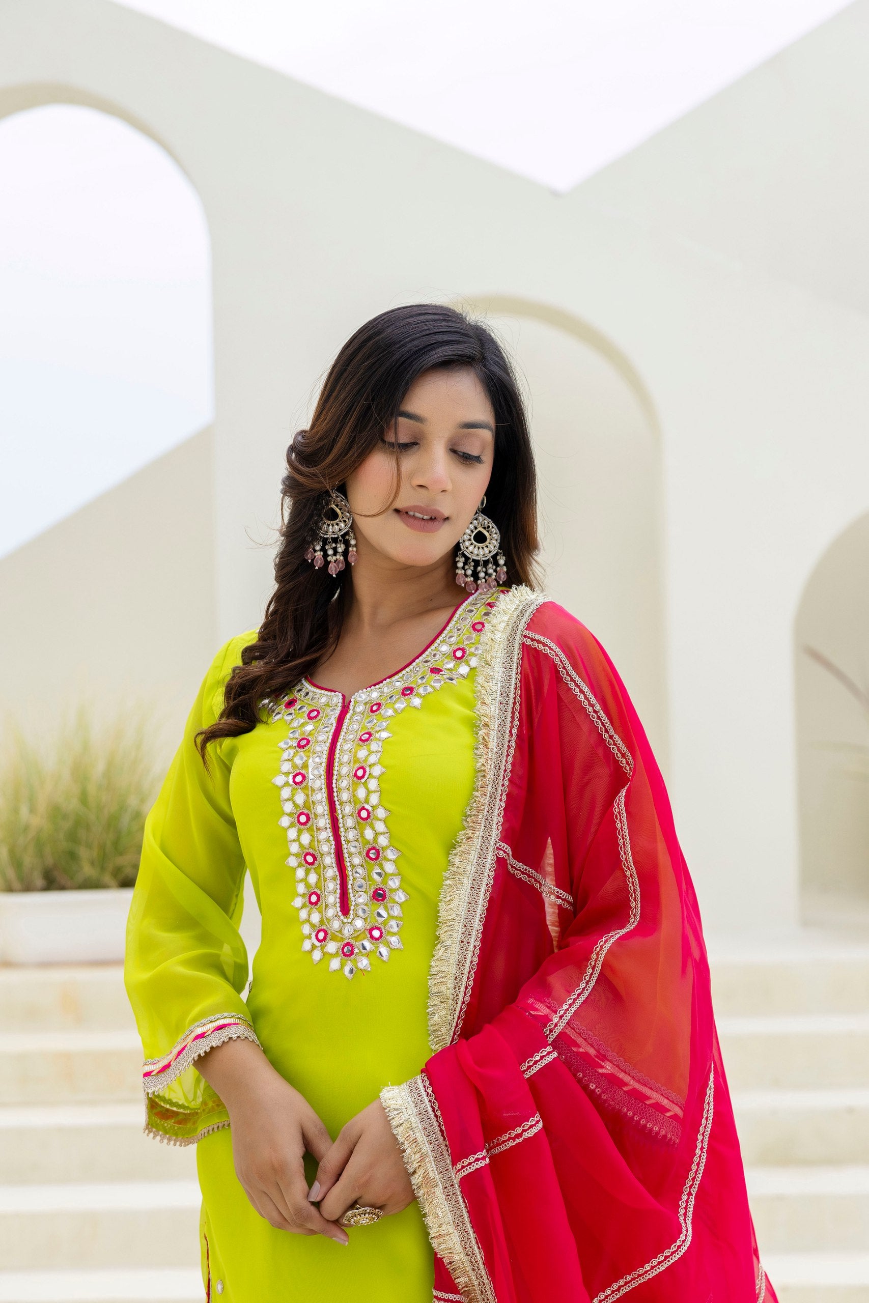 Foil Embroidered Organza Palazzo Set with Pearl & Sequins Detailing | RoopRivaaj