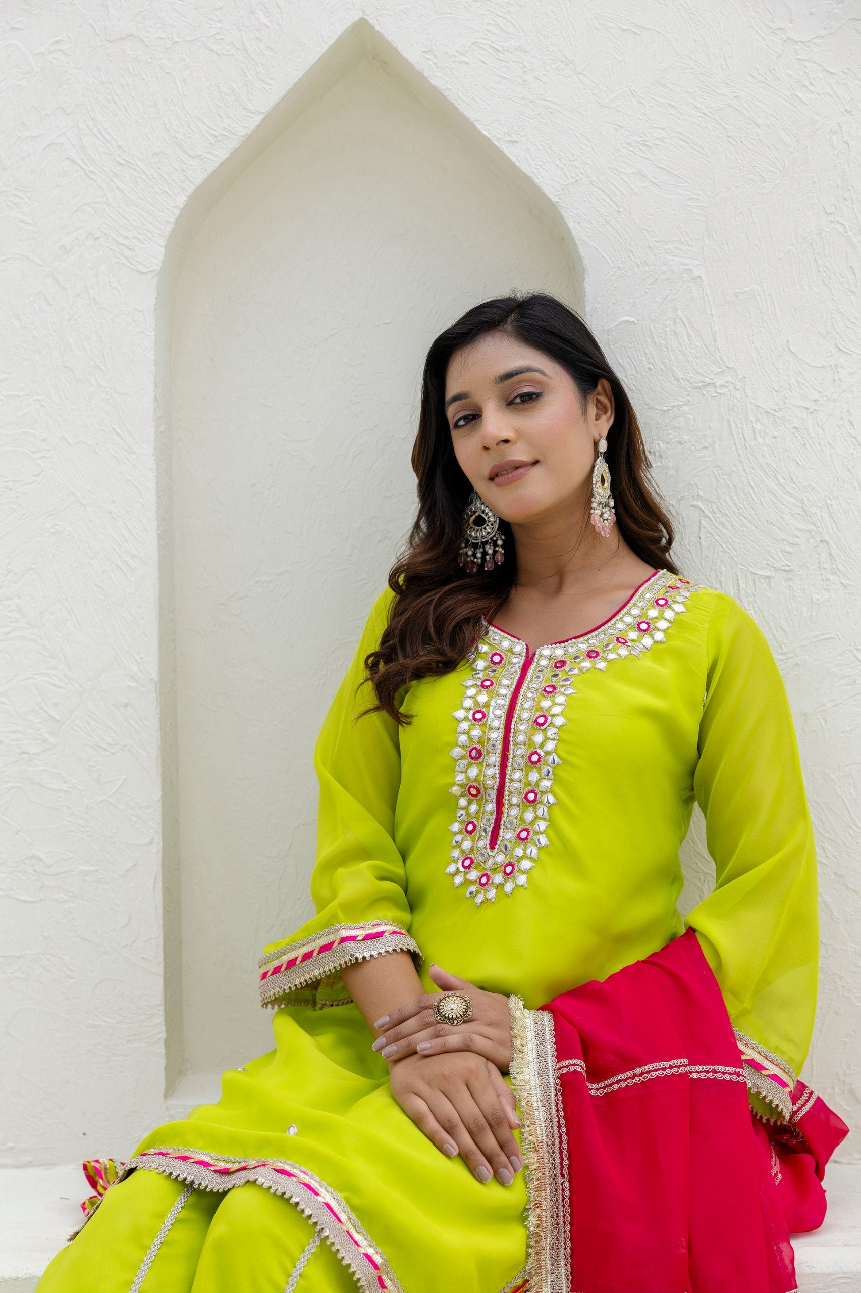 Foil Embroidered Organza Palazzo Set with Pearl & Sequins Detailing | RoopRivaaj
