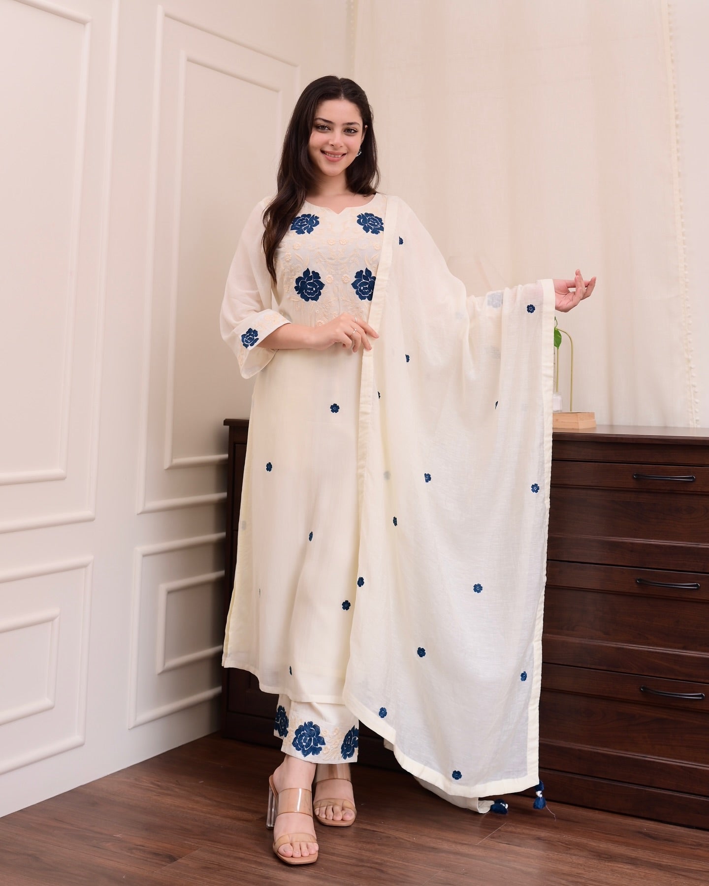 Viscose Embroidered Kurti Pant Dupatta Set | RoopRivaaj