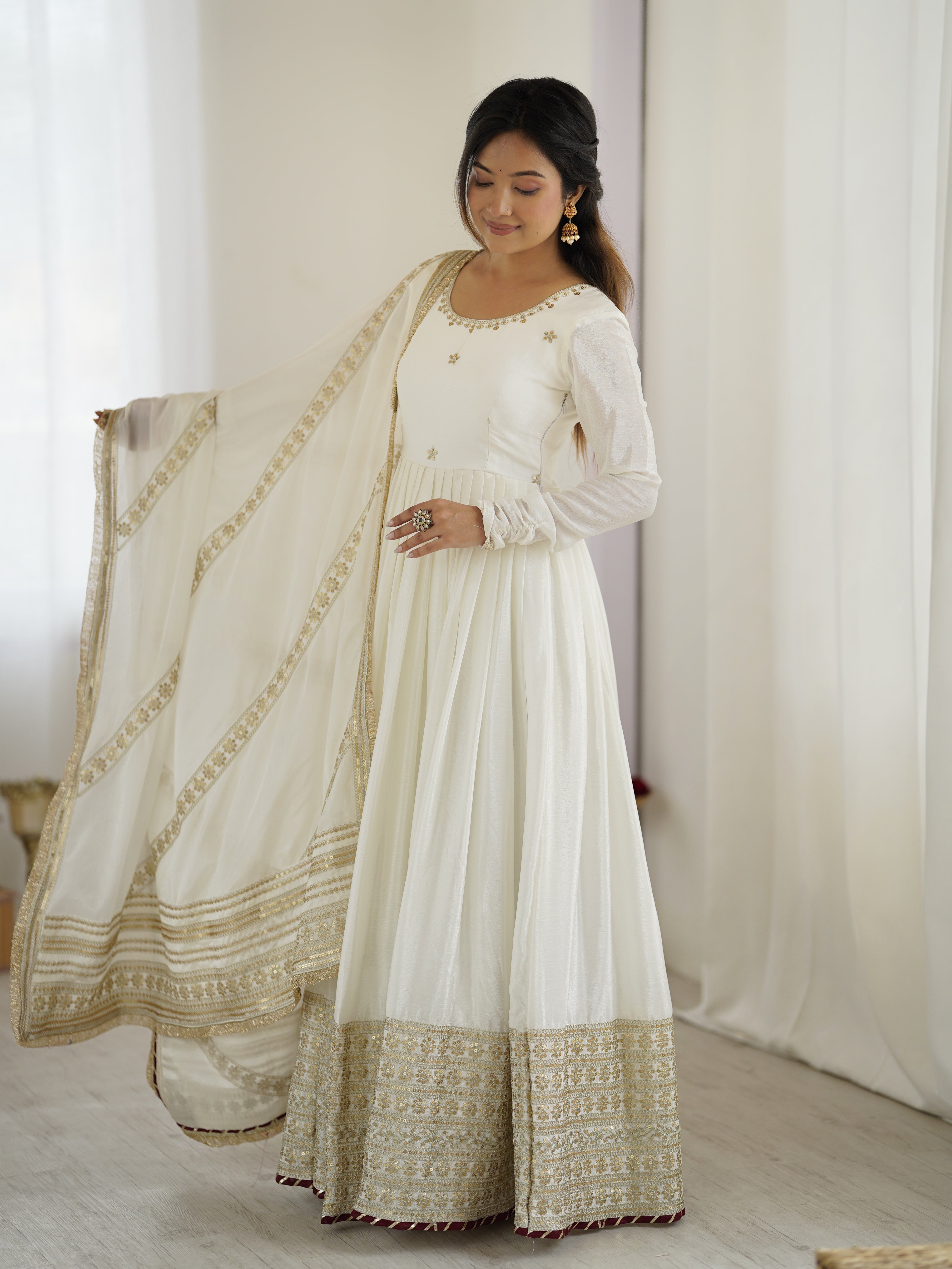 Chinon Silk Gown Set with Dupatta | RoopRivaaj