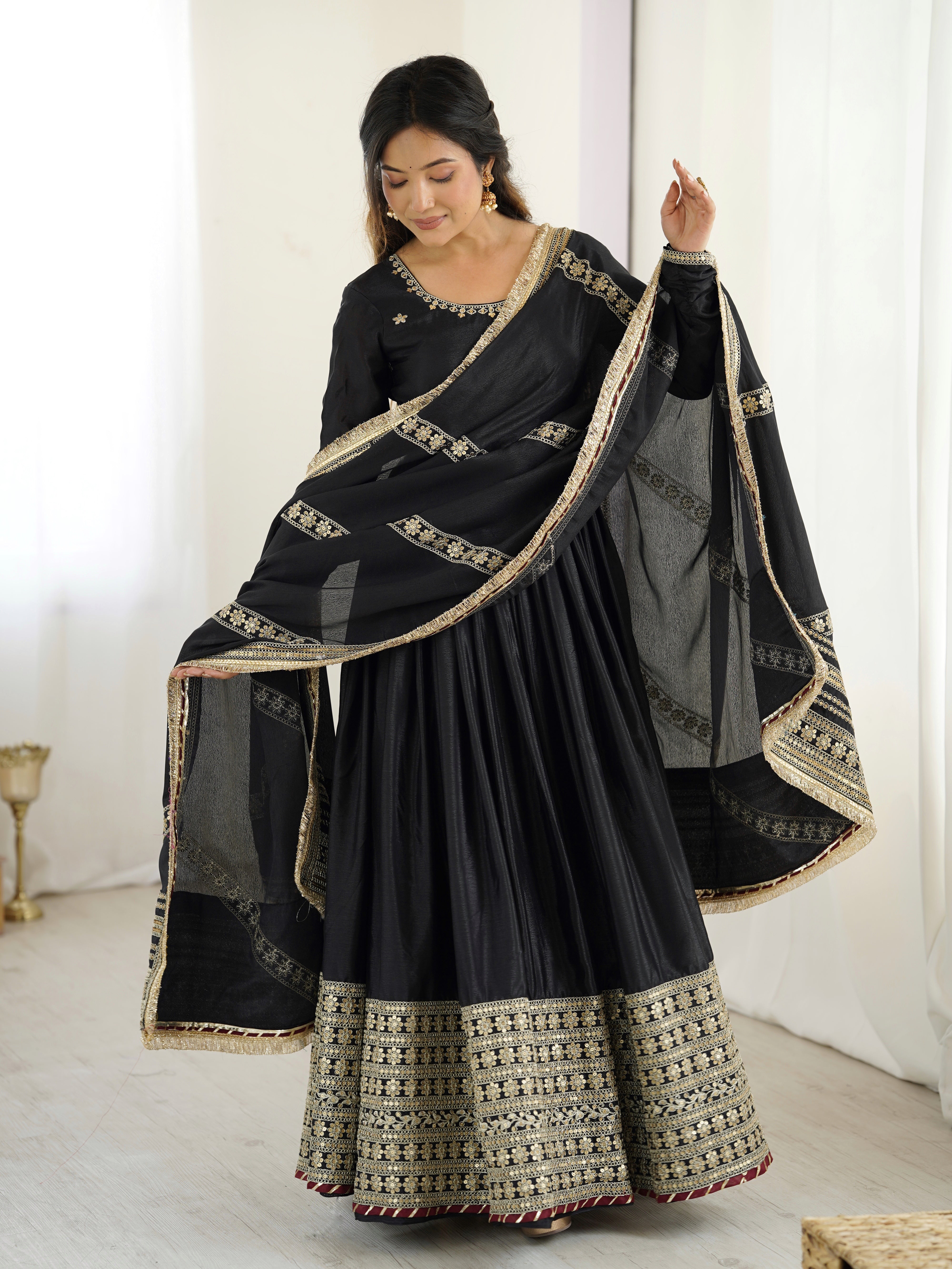Chinon Silk Gown Set with Dupatta | RoopRivaaj