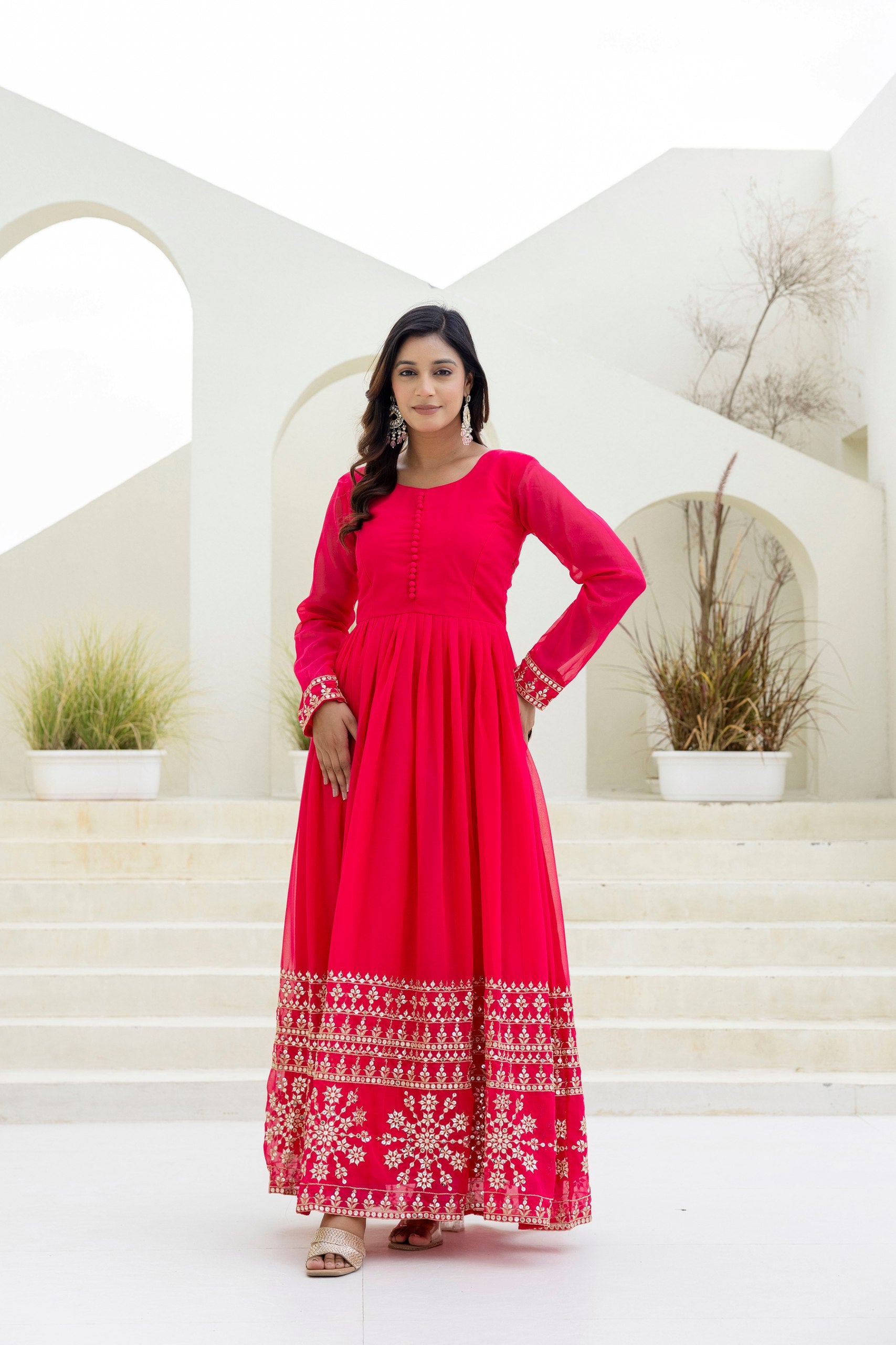 Zari & Sequins Embroidered Georgette Gown Set | RoopRivaaj