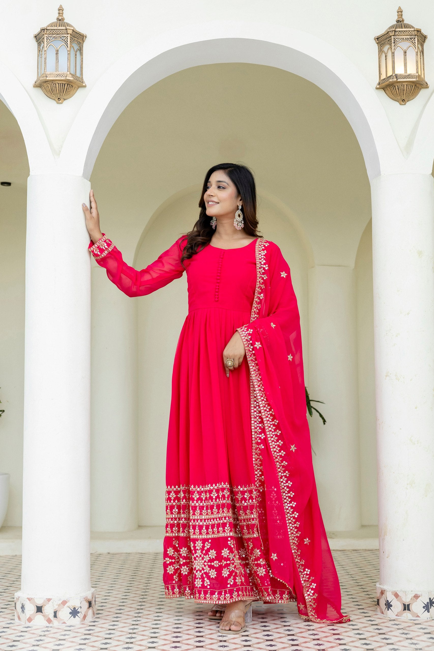 Zari & Sequins Embroidered Georgette Gown Set | RoopRivaaj