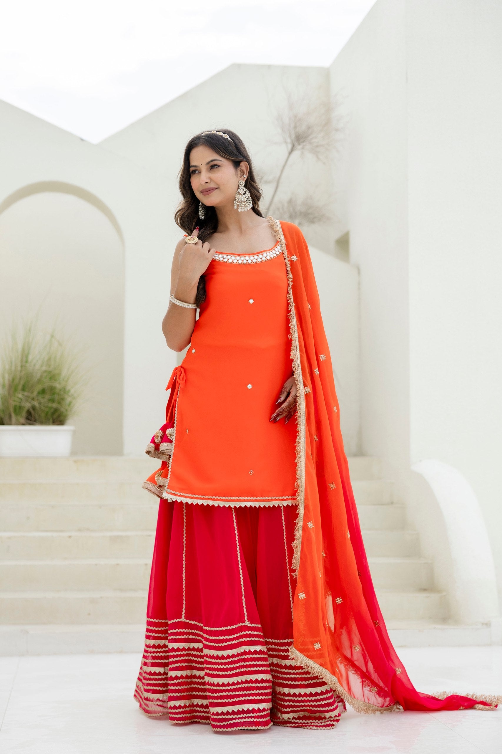 Stylish Georgette Lehenga Set with Lace Work Top | RoopRivaaj