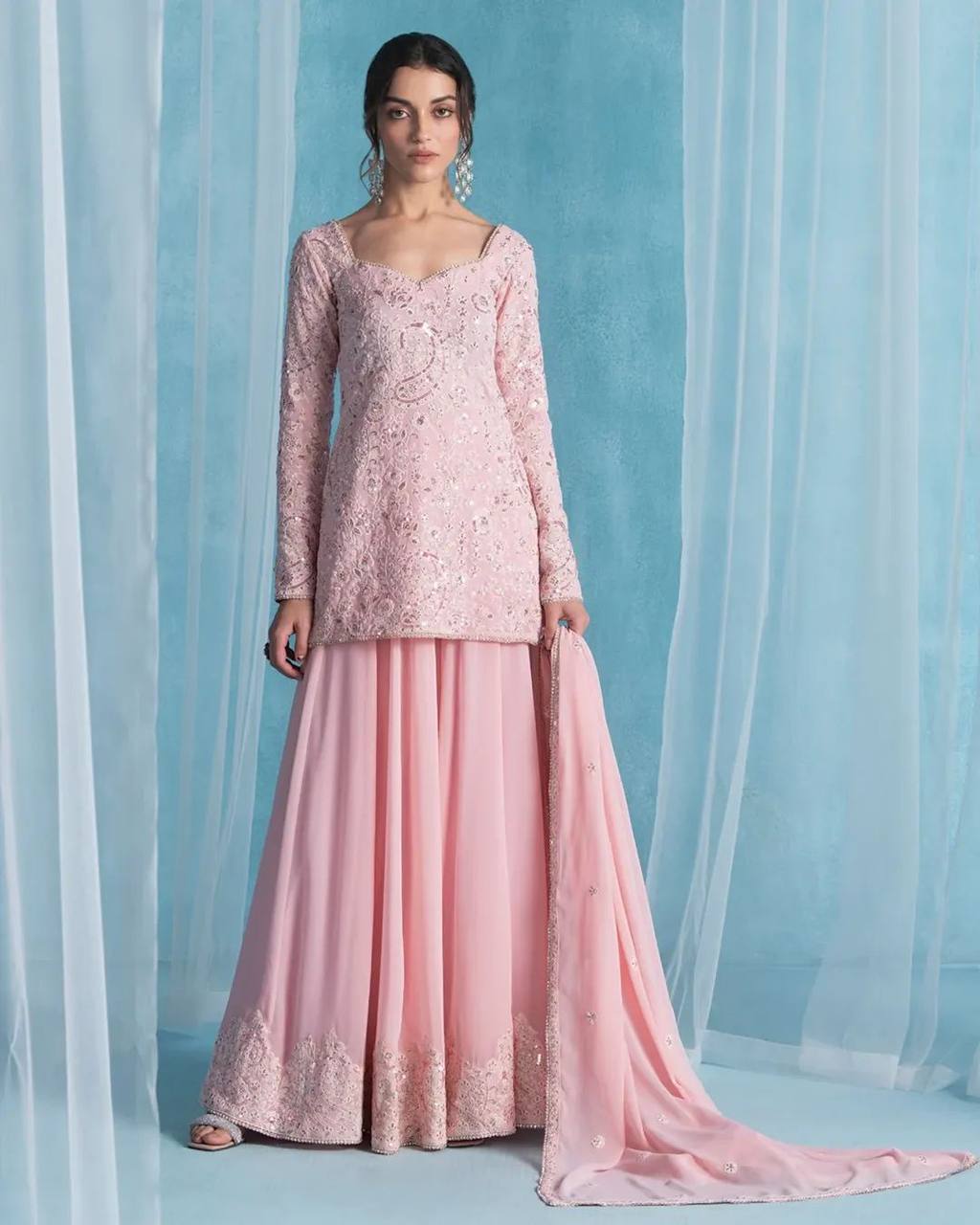 Premium Designer Georgette Suit Set with Sequins Embroidery | RoopRivaaj