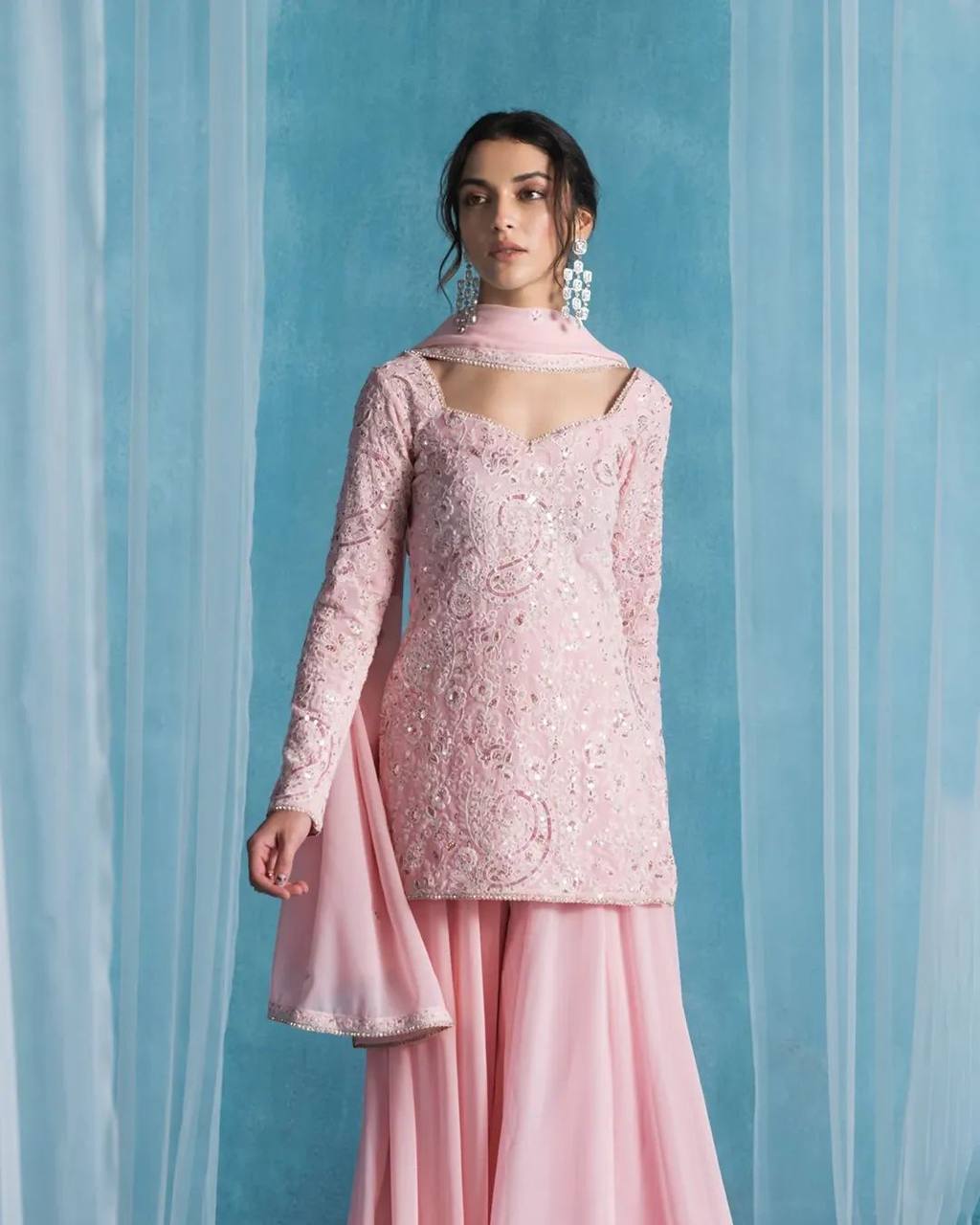 Premium Designer Georgette Suit Set with Sequins Embroidery | RoopRivaaj