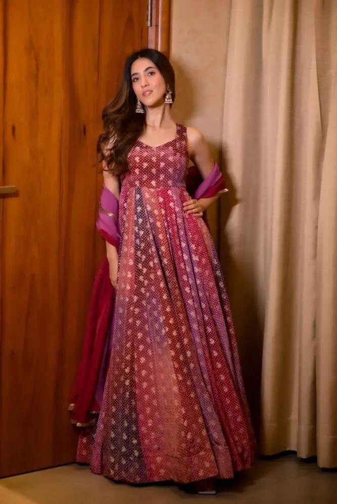 Jimmy Flowing Organza Silk Digital Printed Anarkali Gown with 8 Meter Flair | RoopRivaaj