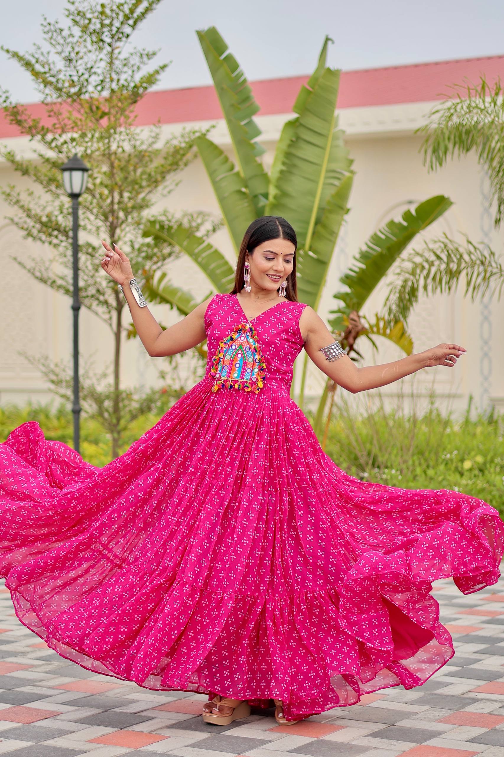 Navratri Gamathi Work Gown with Mirror Embroidery | RoopRivaaj