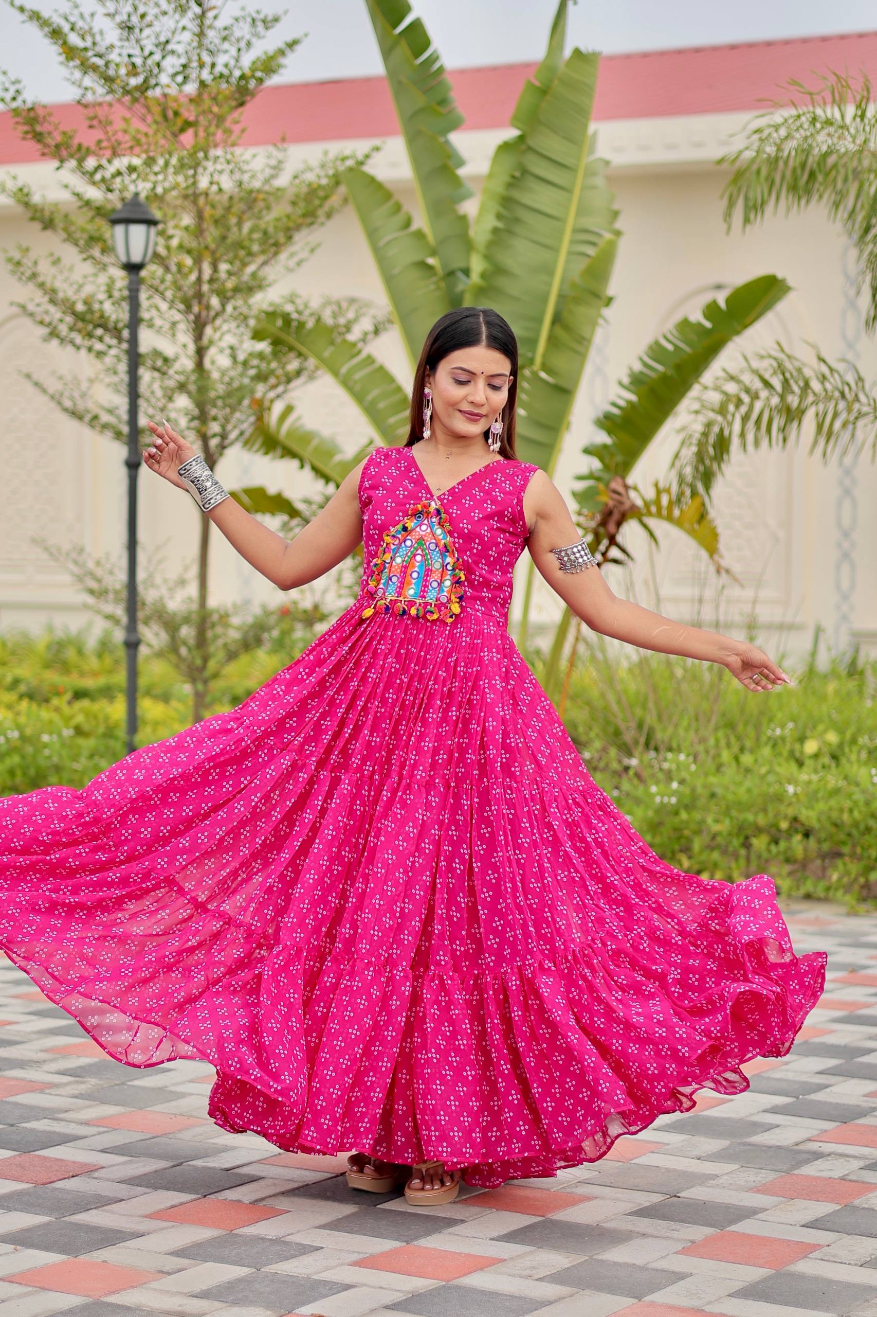 Navratri Gamathi Work Gown with Mirror Embroidery | RoopRivaaj