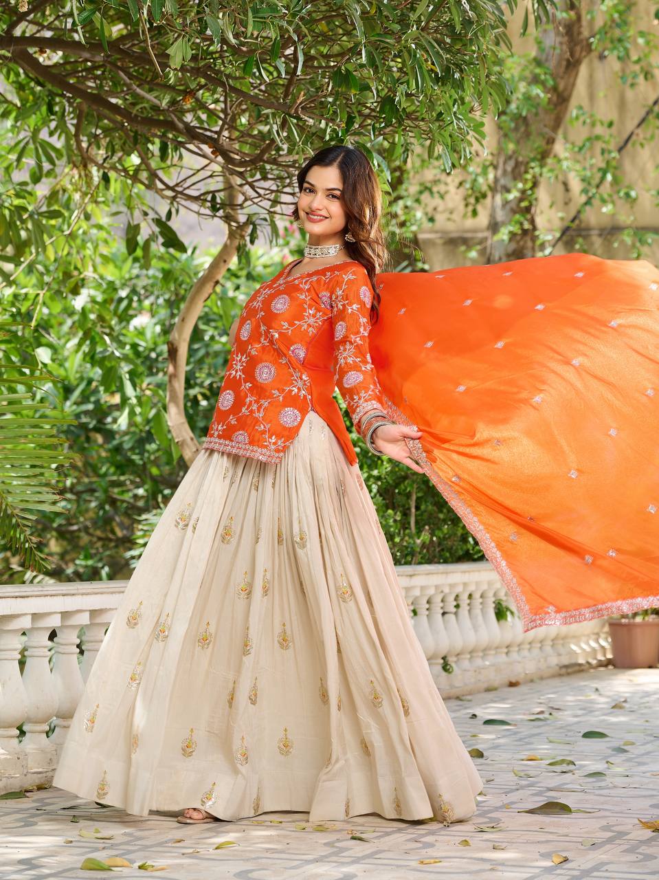 Festival Wear Chinon Kurti with Tissue Silk Lehenga and Dupatta | RoopRivaaj