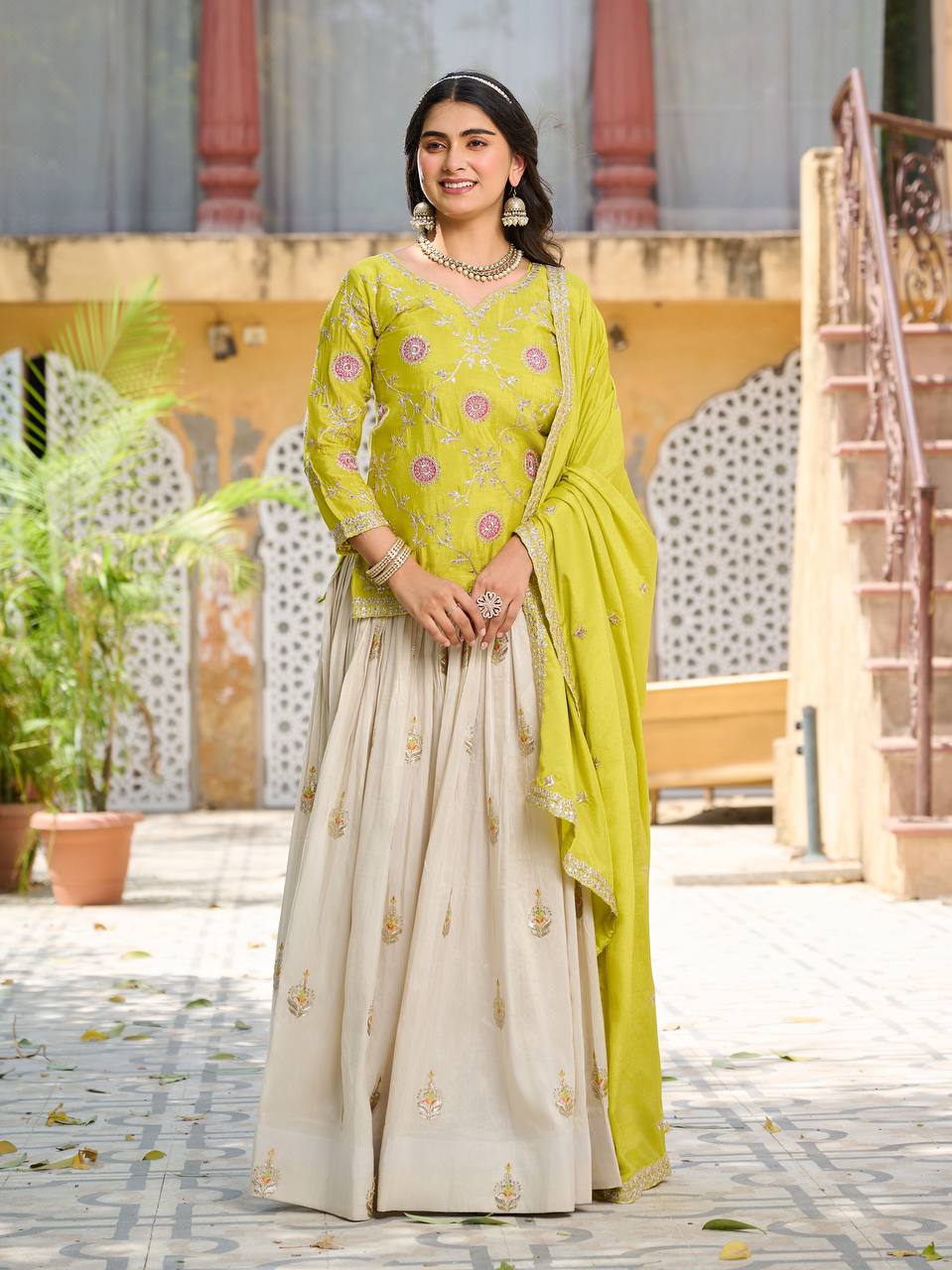Festival Wear Chinon Kurti with Tissue Silk Lehenga and Dupatta | RoopRivaaj