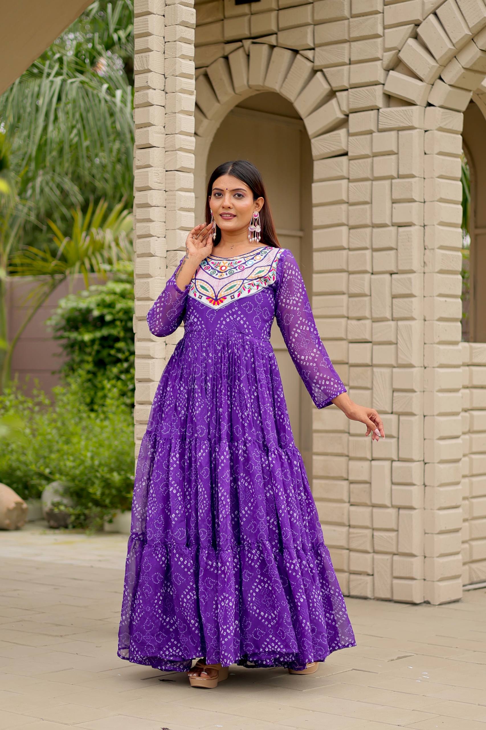 Embroidered Faux Georgette Navratri Special Gown with Real Mirror Work | RoopRivaaj