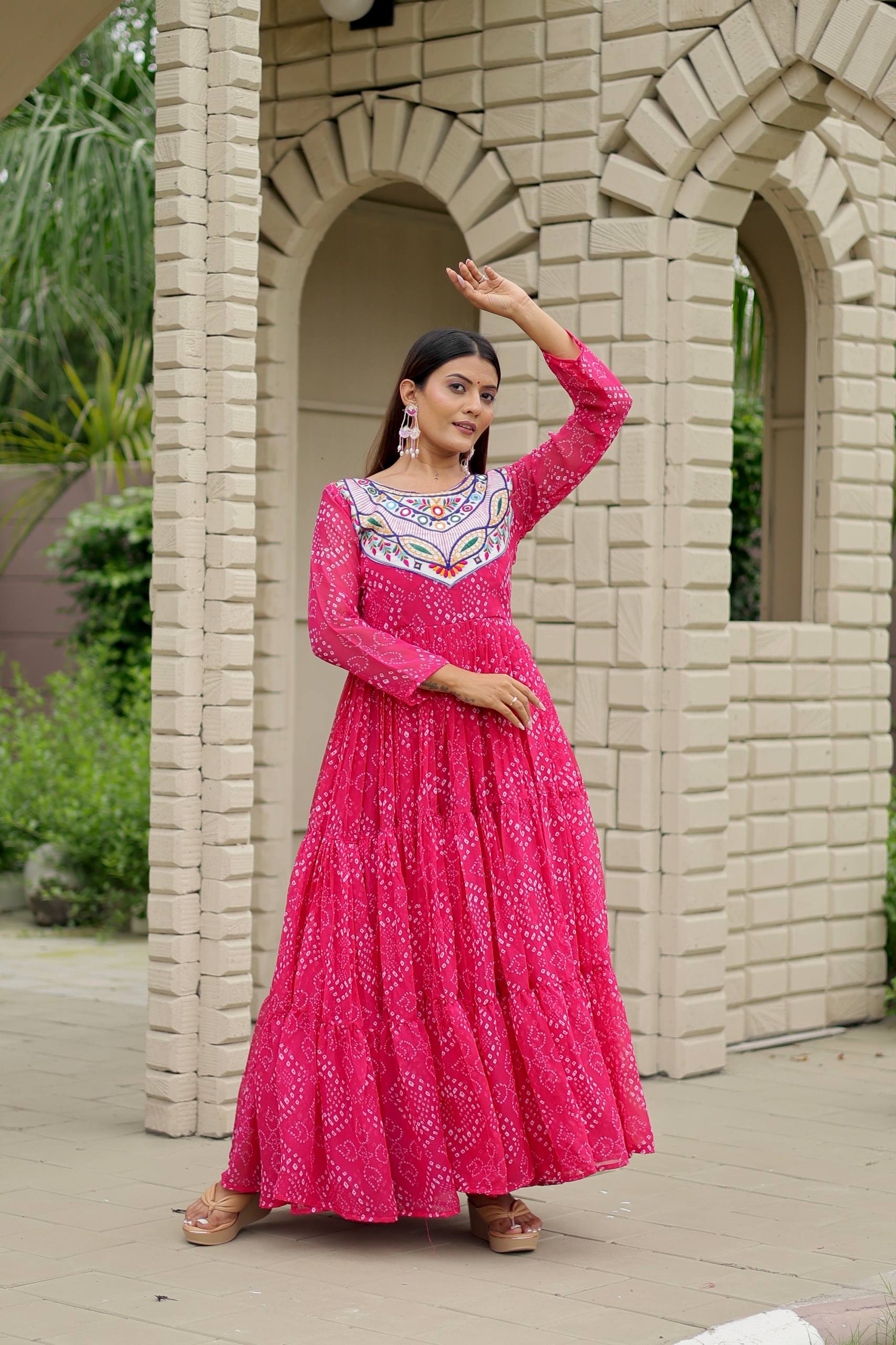 Embroidered Faux Georgette Navratri Special Gown with Real Mirror Work | RoopRivaaj