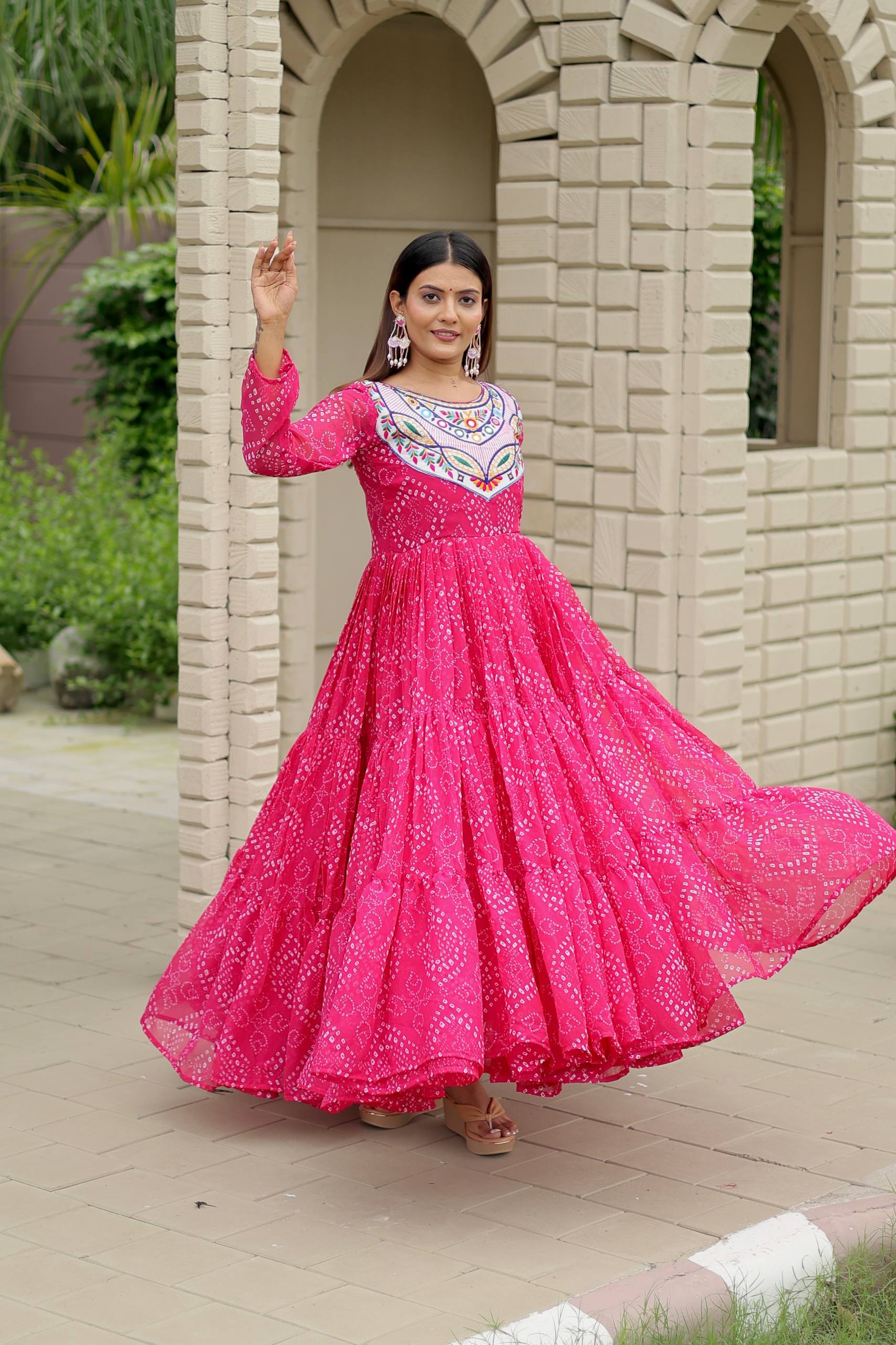 Embroidered Faux Georgette Navratri Special Gown with Real Mirror Work | RoopRivaaj