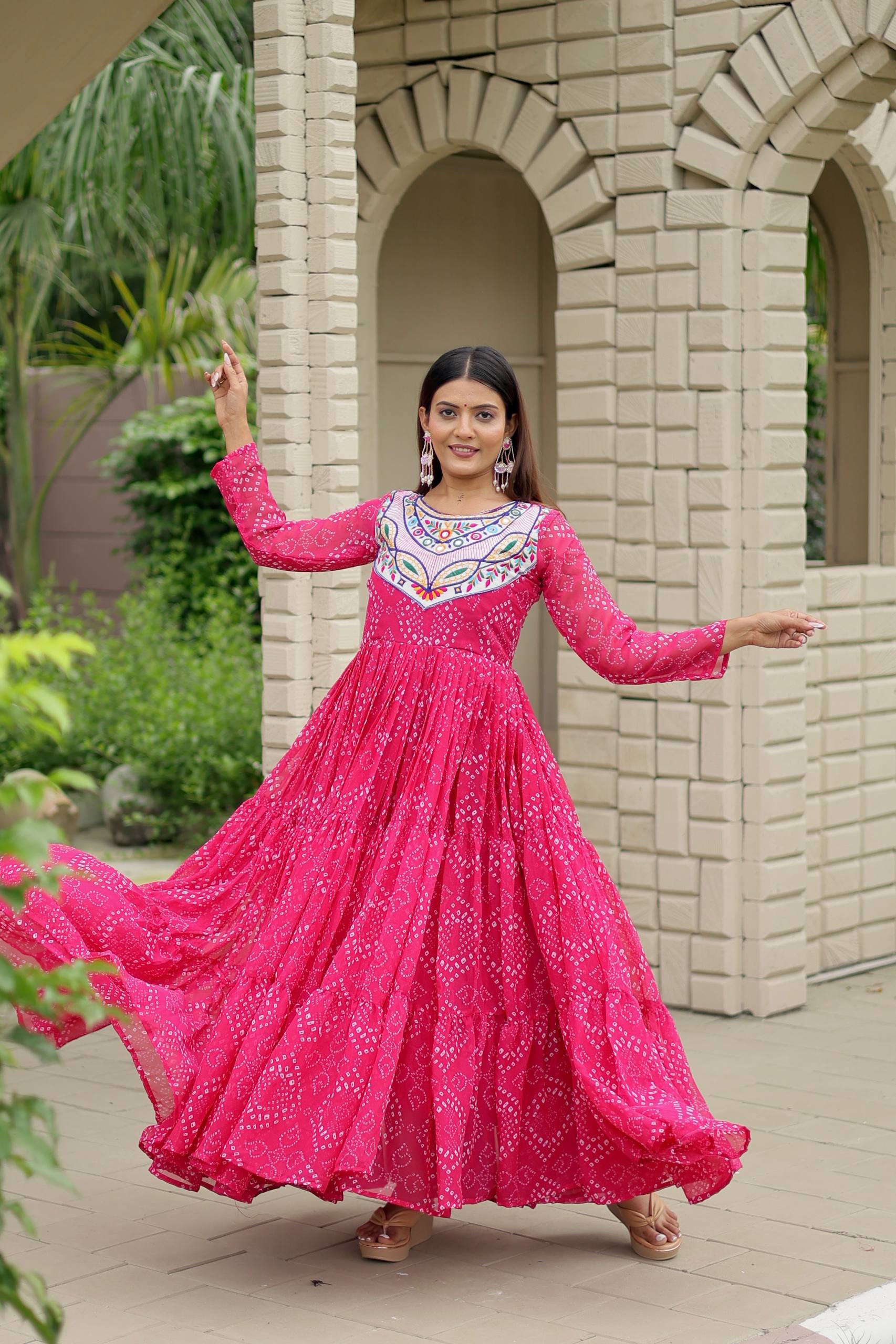 Embroidered Faux Georgette Navratri Special Gown with Real Mirror Work | RoopRivaaj