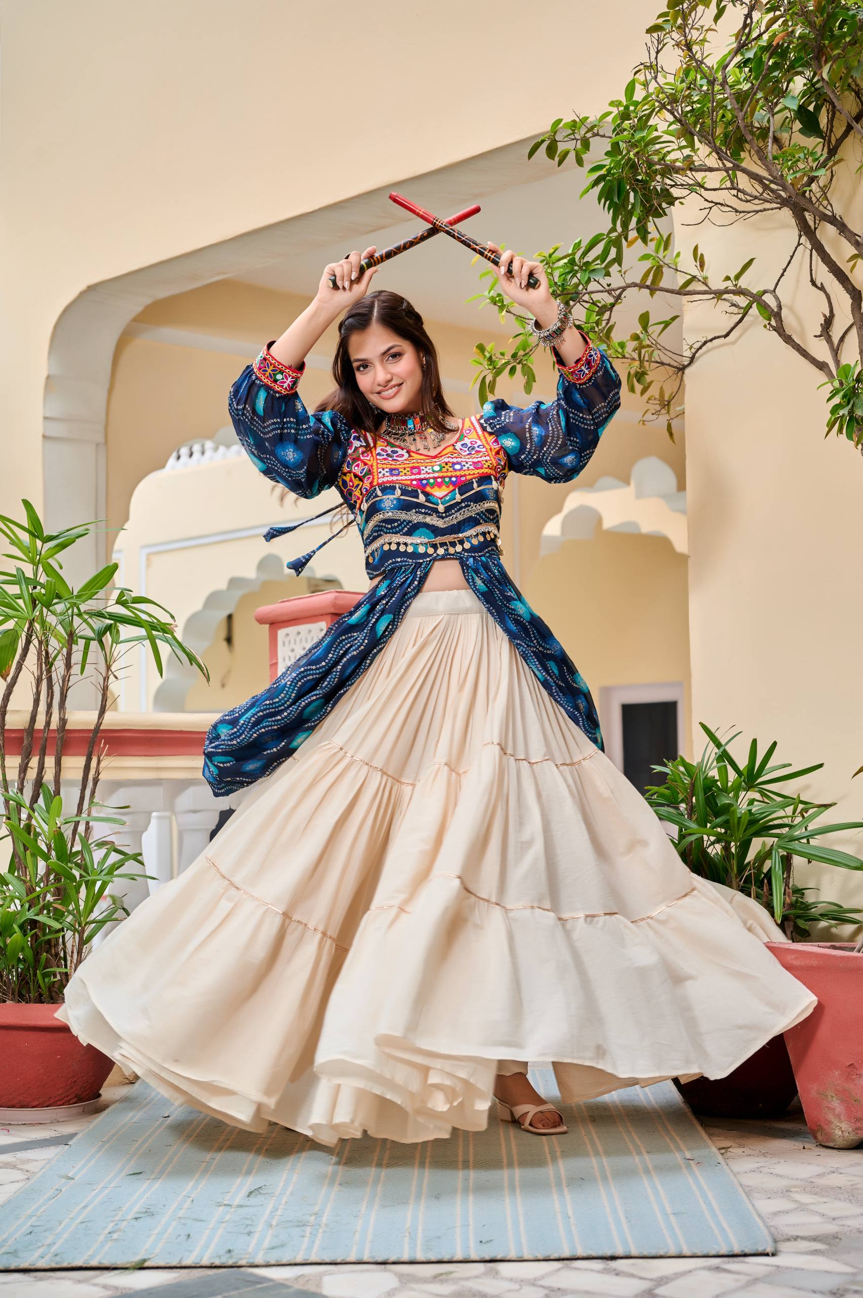 Pure Cotton Gamthi Work Lehenga Choli with Shrug | RoopRivaaj