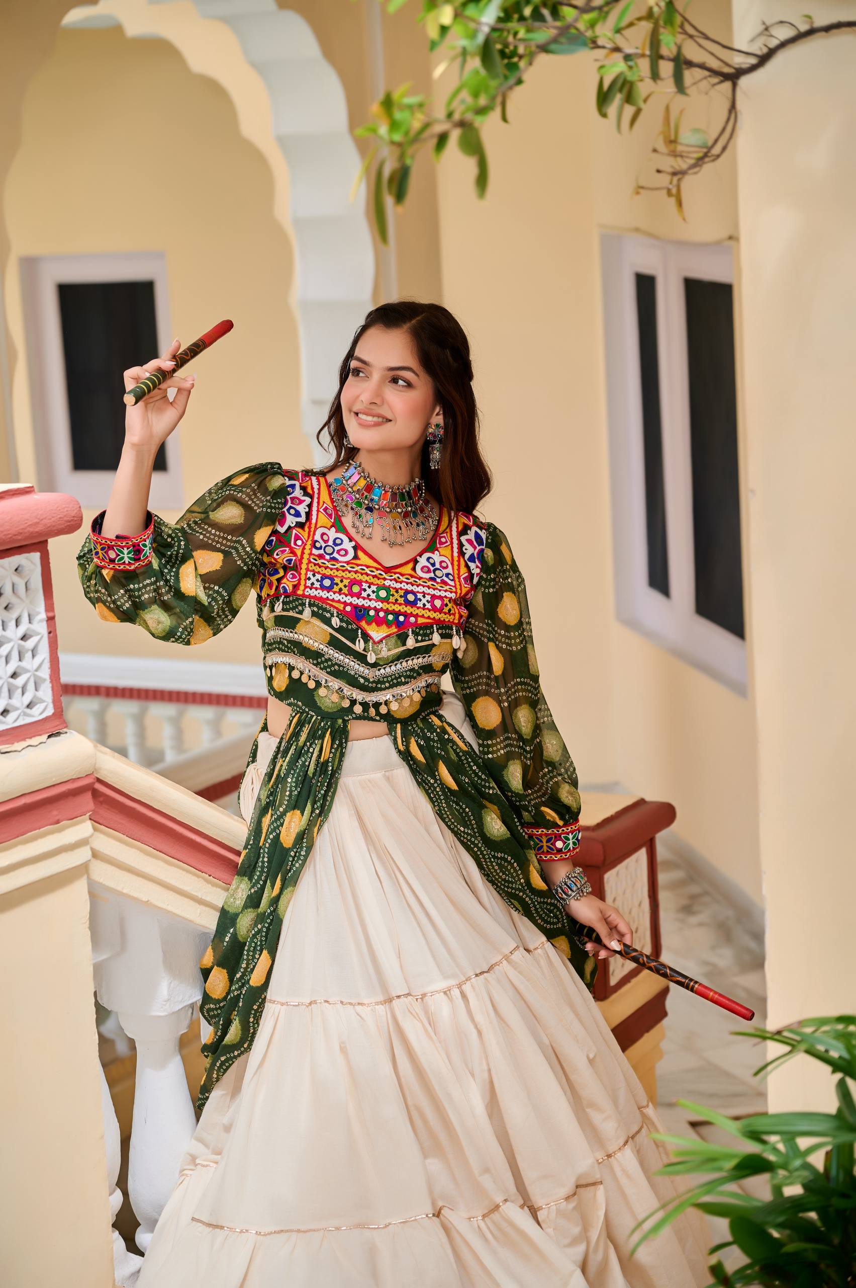 Pure Cotton Gamthi Work Lehenga Choli with Shrug | RoopRivaaj
