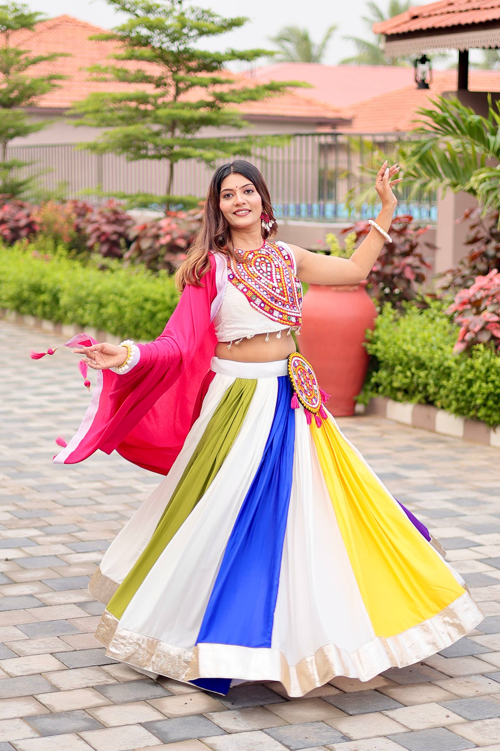 Gamthi Work Cotton Navratri Lehenga Choli with Dupatta & Hand Purse | RoopRivaaj