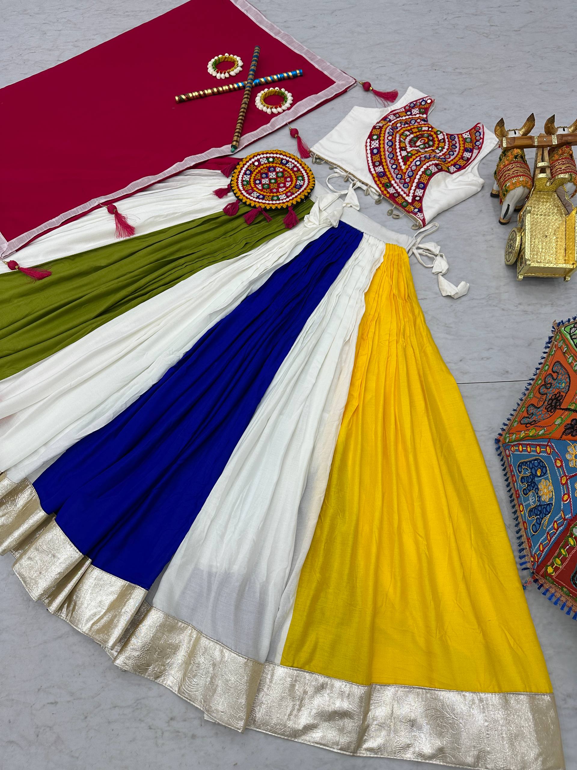 Gamthi Work Cotton Navratri Lehenga Choli with Dupatta & Hand Purse | RoopRivaaj