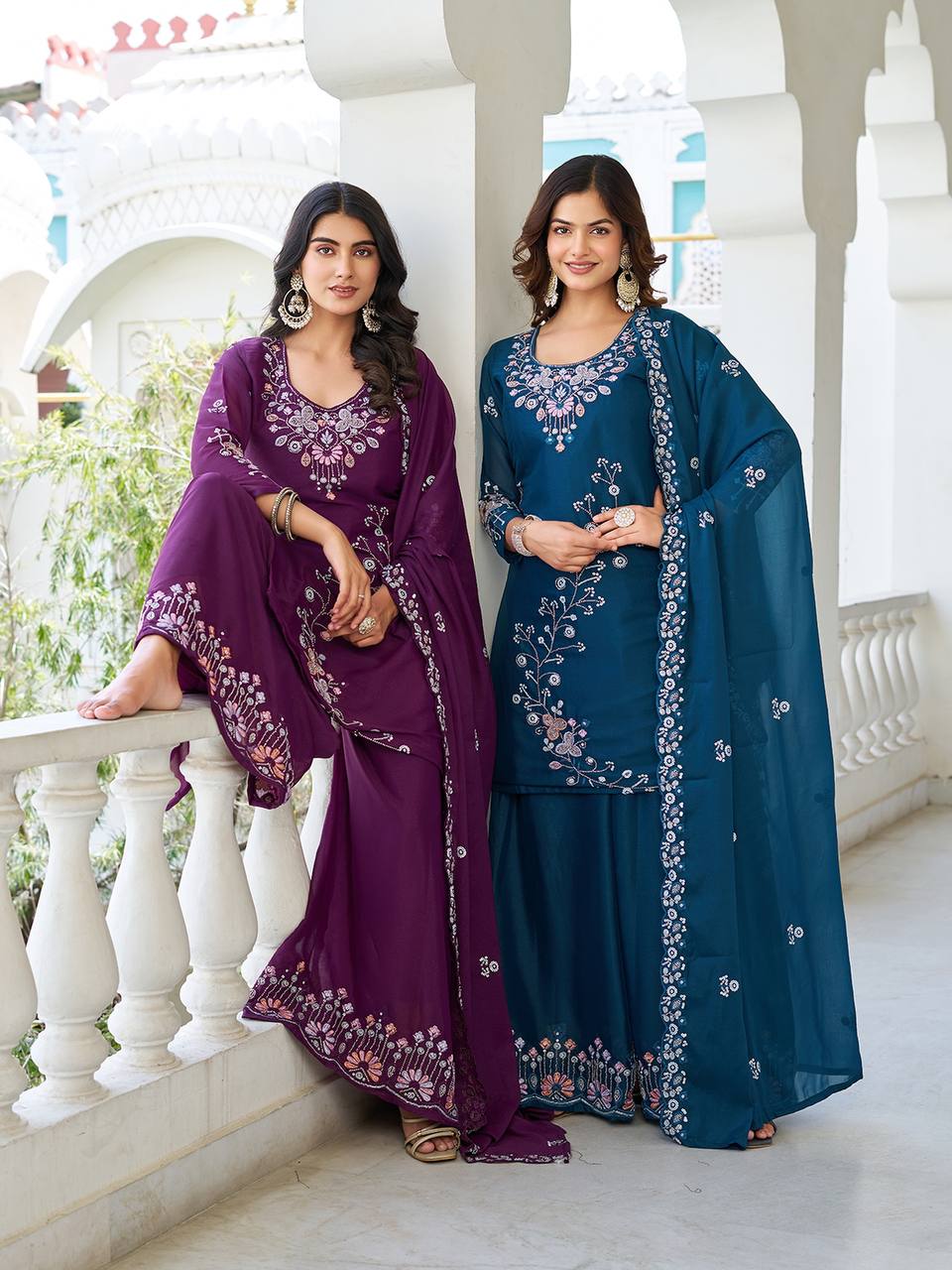 Designer Moti Work Kurti with Plazzo and Dupatta Set | RoopRivaaj