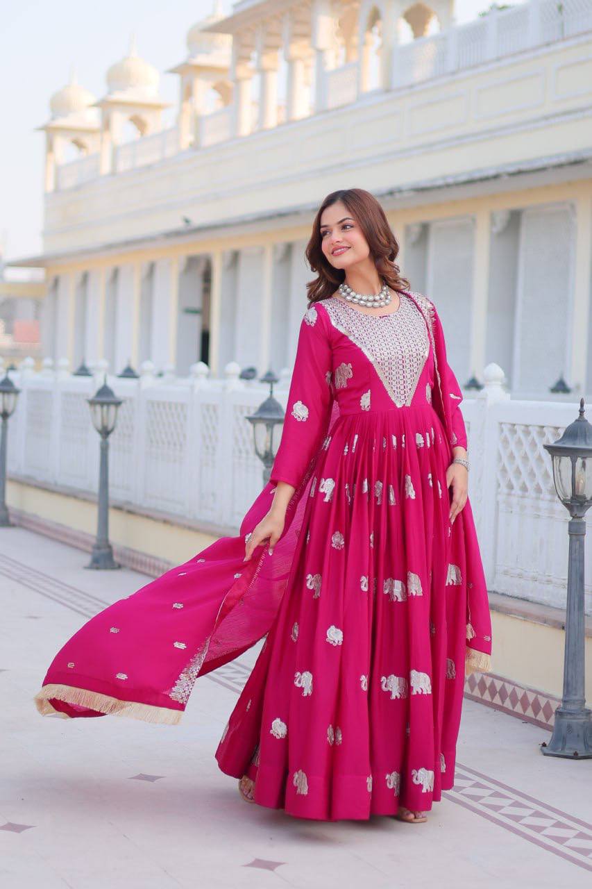 Festival Ready Heavy Sequin Embroidered Georgette Gown with Dupatta | RoopRivaaj