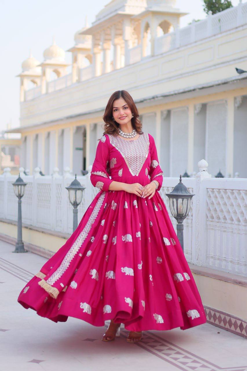 Festival Ready Heavy Sequin Embroidered Georgette Gown with Dupatta | RoopRivaaj