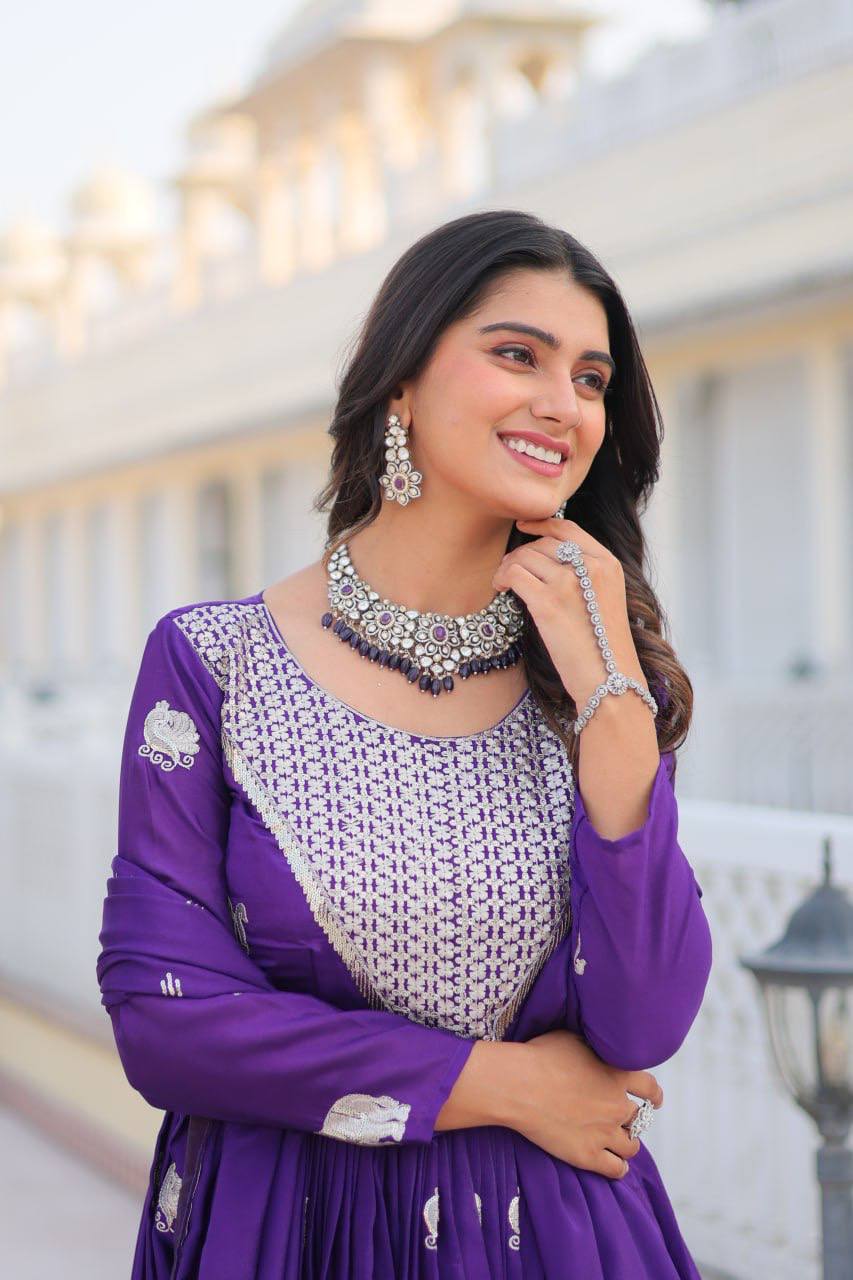 Festival Ready Heavy Sequin Embroidered Georgette Gown with Dupatta | RoopRivaaj